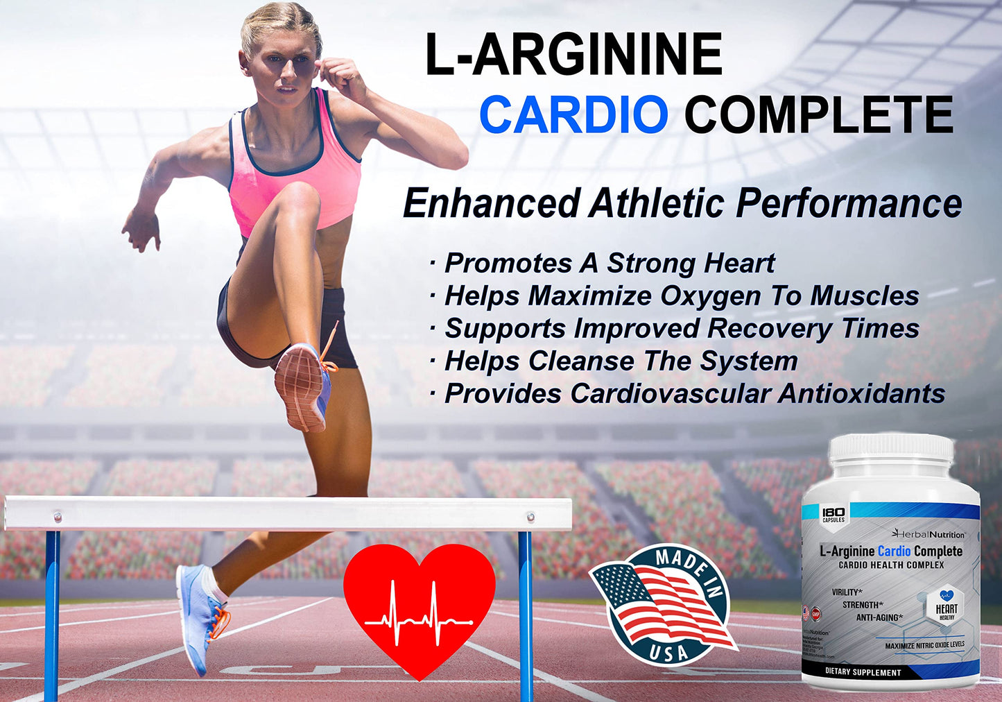 Herbal Nutrition L-Arginine Cardio Complete Nitric Oxide Support Formula Capsule, 180 Capsules