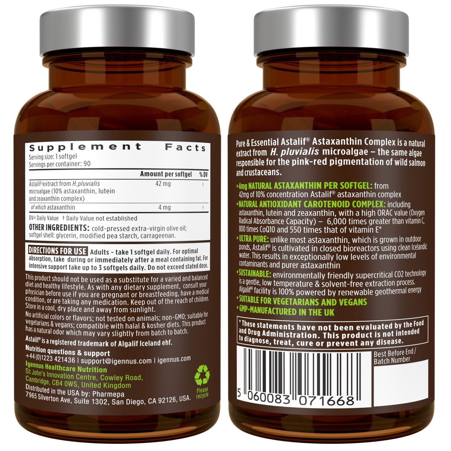 Igennus Healthcare Nutrition Vegan Astaxanthin 4mg Complex with Lutein and Zeaxanthin Softgels 90
