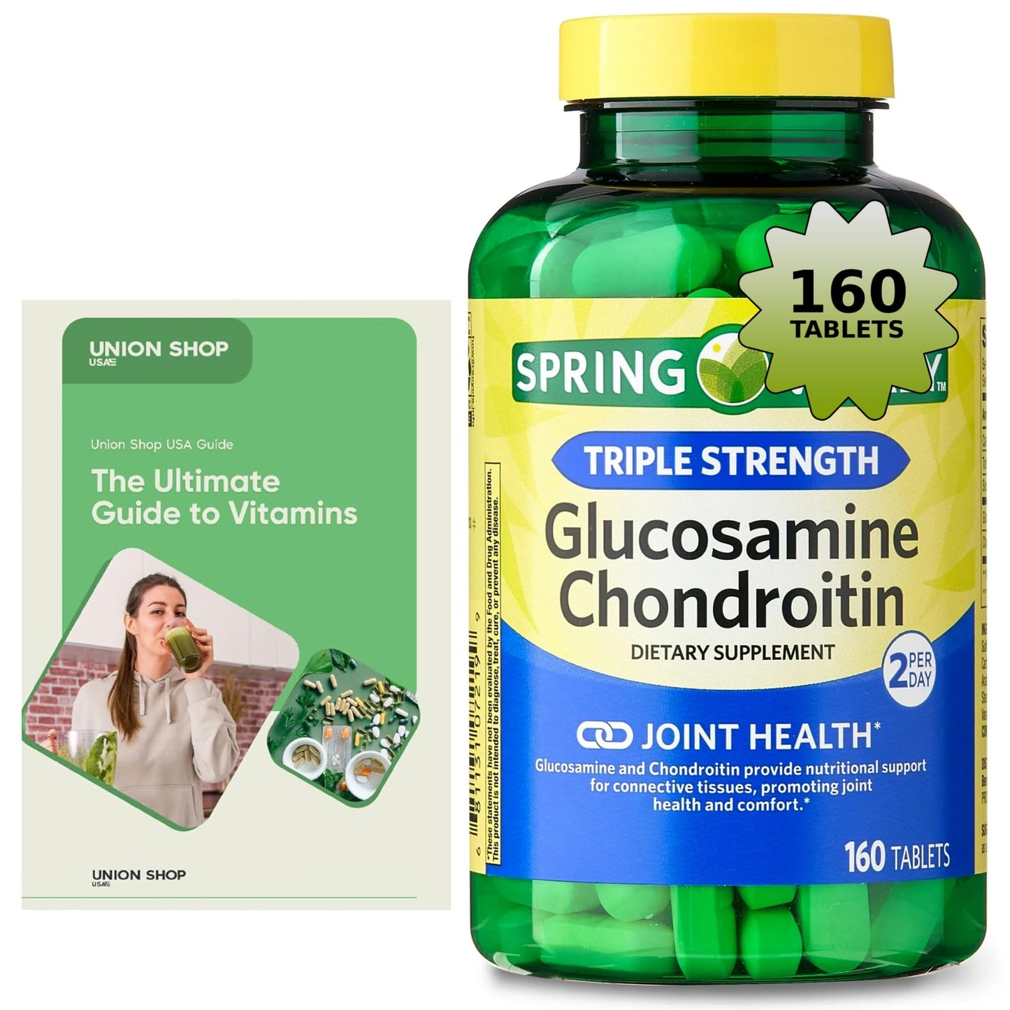 UNION SHOP USA Glucosamine Chondroitin, Triple Strength, Joint Health Tablets, 160 Tablets