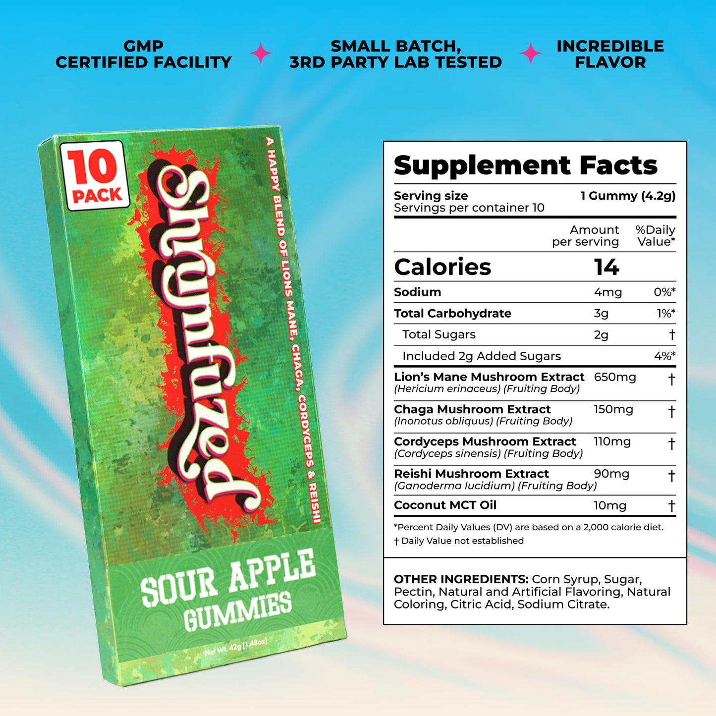 Shrumfuzed Mushroom Gummies Sour Apple, 10 Count