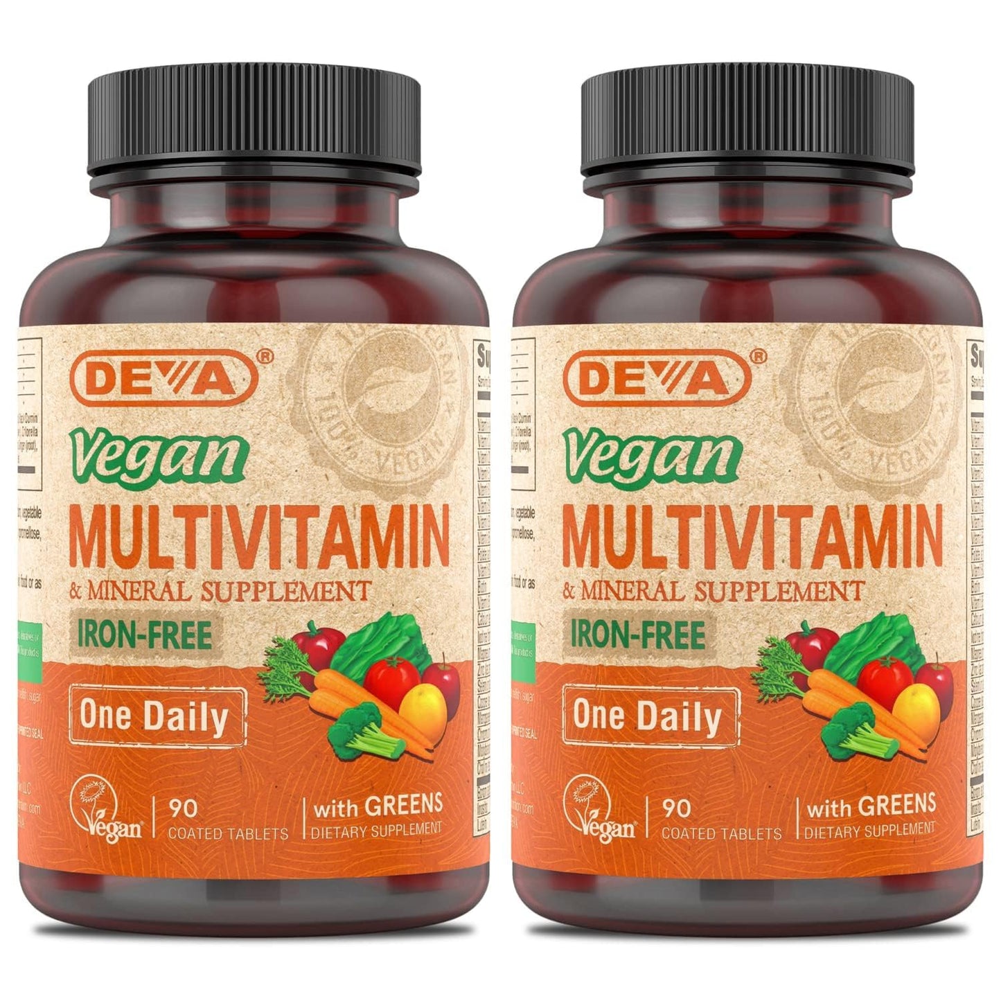 DEVA Vegan Multivitamin and Mineral Supplement One Daily Vitamin Formula with Greens Iron Free 180 Tablets