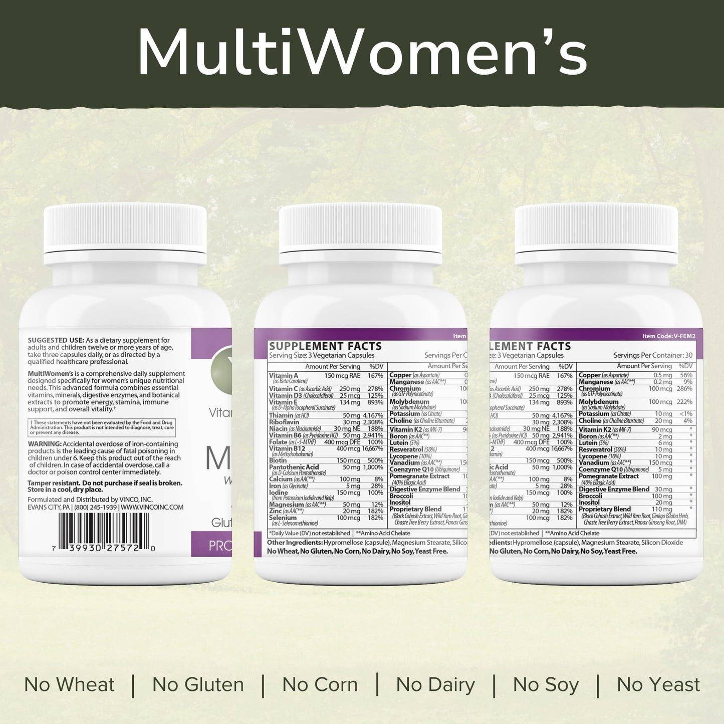 Vinco MultiWomen’s with Digestive Enzymes Daily Supplement 90 Capsules