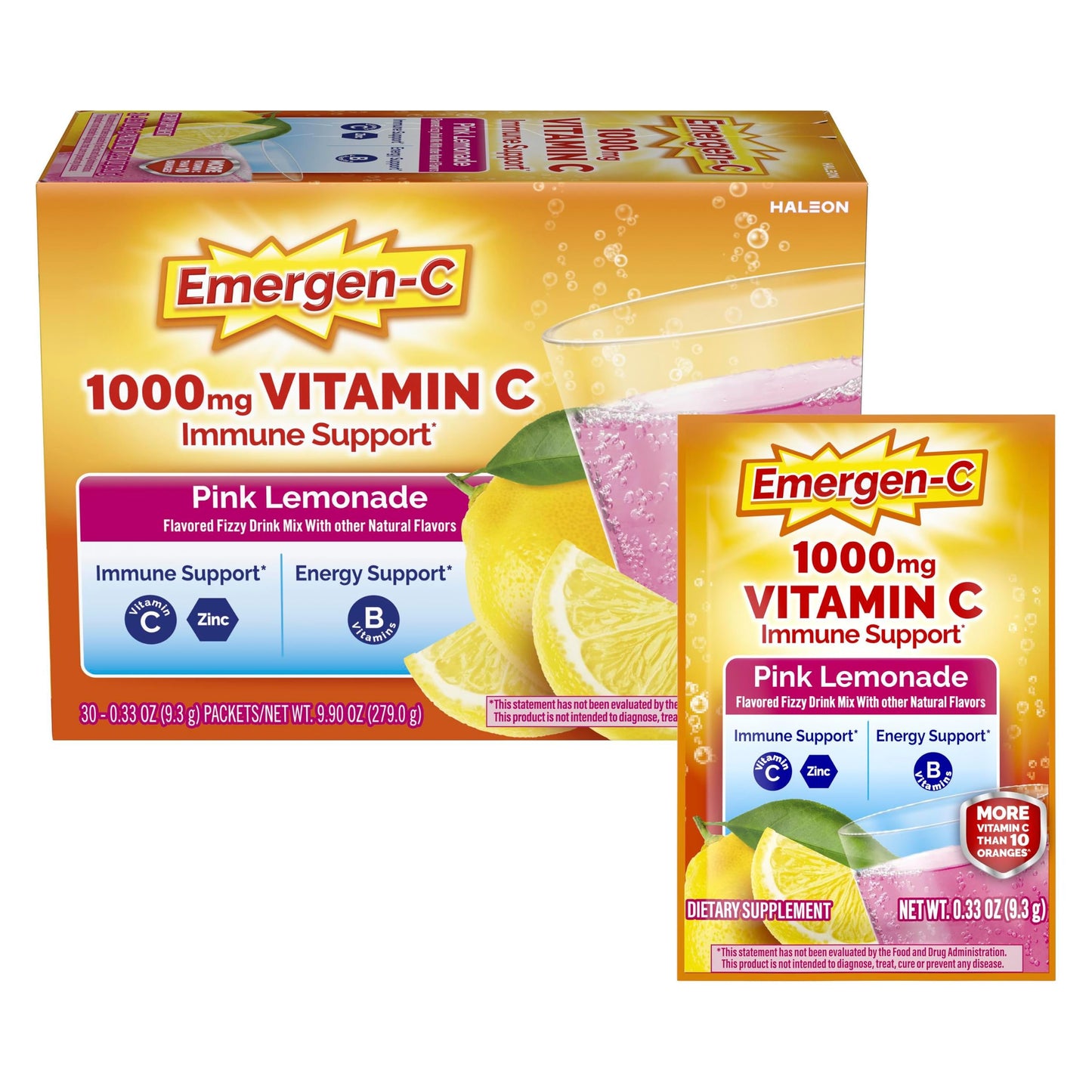 Emergen-C 1000mg Vitamin C Immune Support Powder Pink Lemonade, 9.9 oz