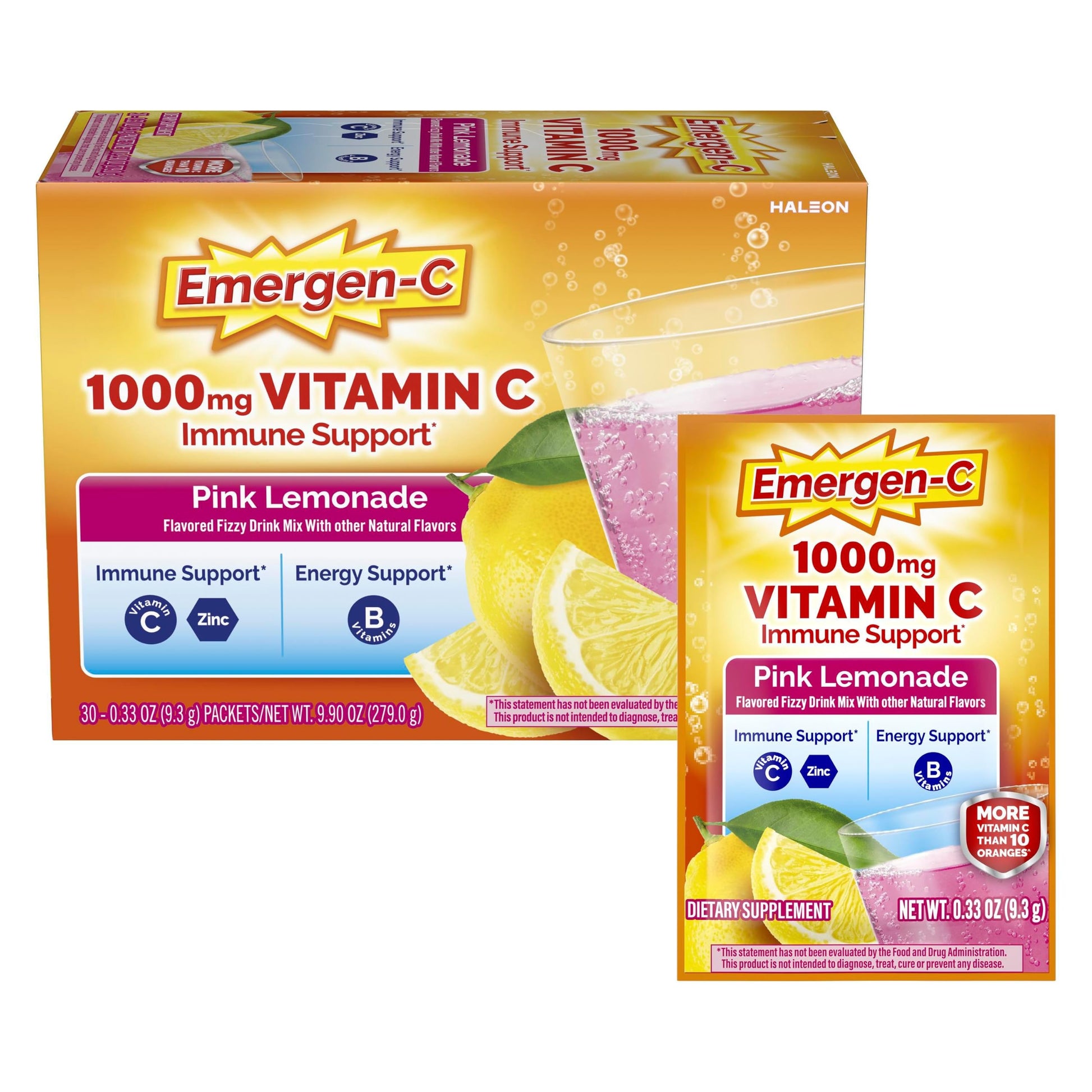 Emergen-C 1000mg Vitamin C Immune Support Powder Pink Lemonade, 9.9 oz