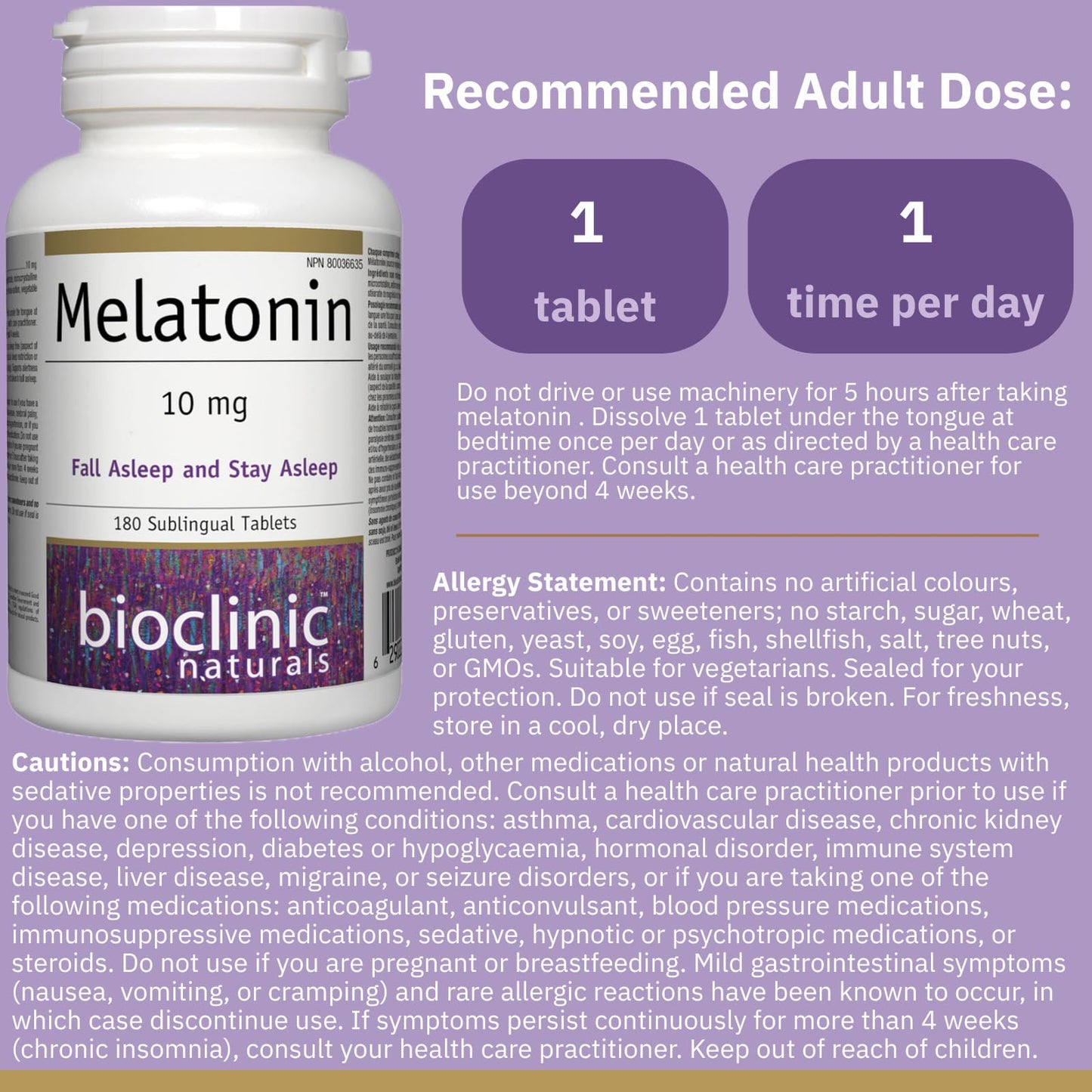 Bioclinic Naturals Melatonin 10 mg, 180 Tablets