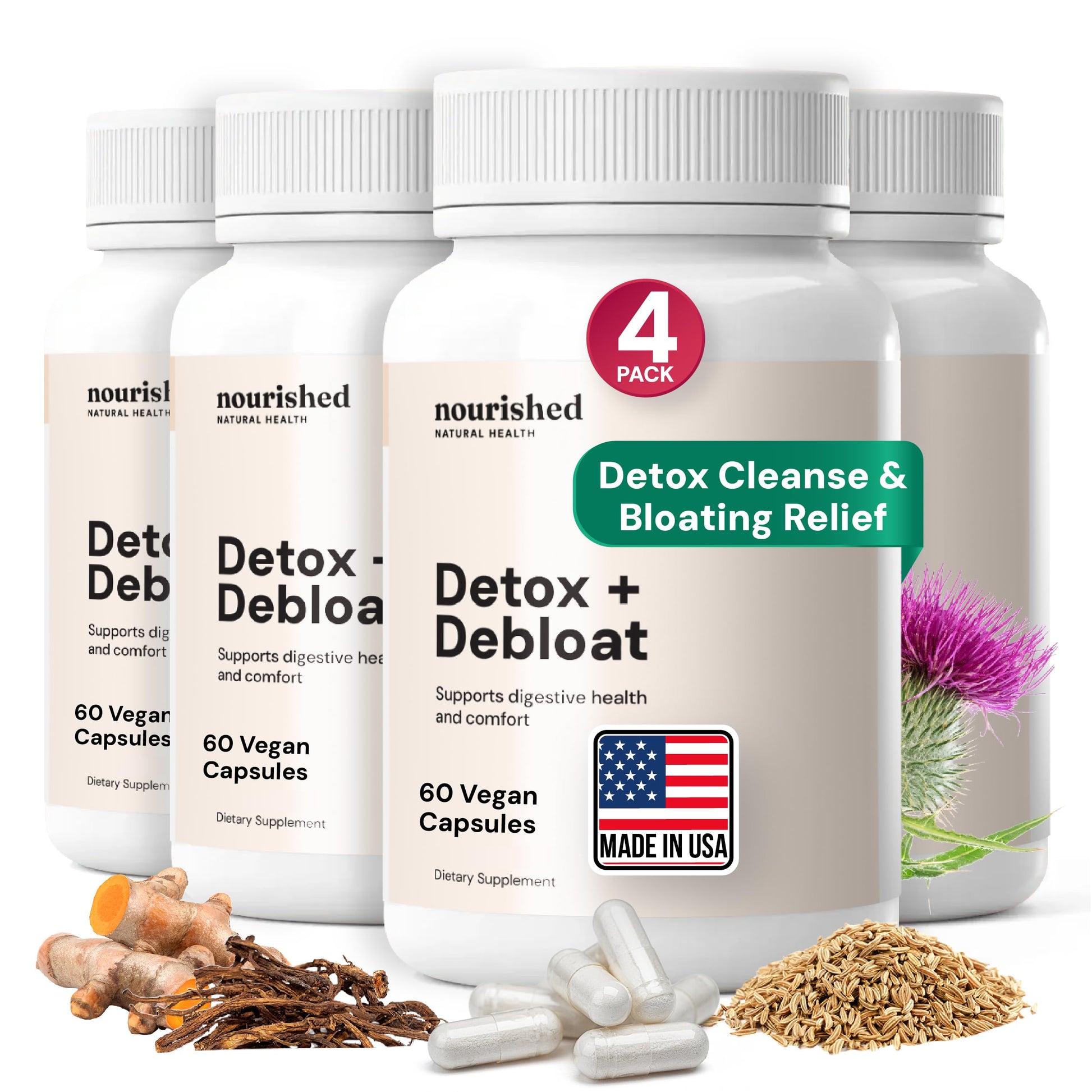 Nourished Natural Health Detox + Debloat - Detox Cleanse and Bloating Relief for Women, Capsules 240