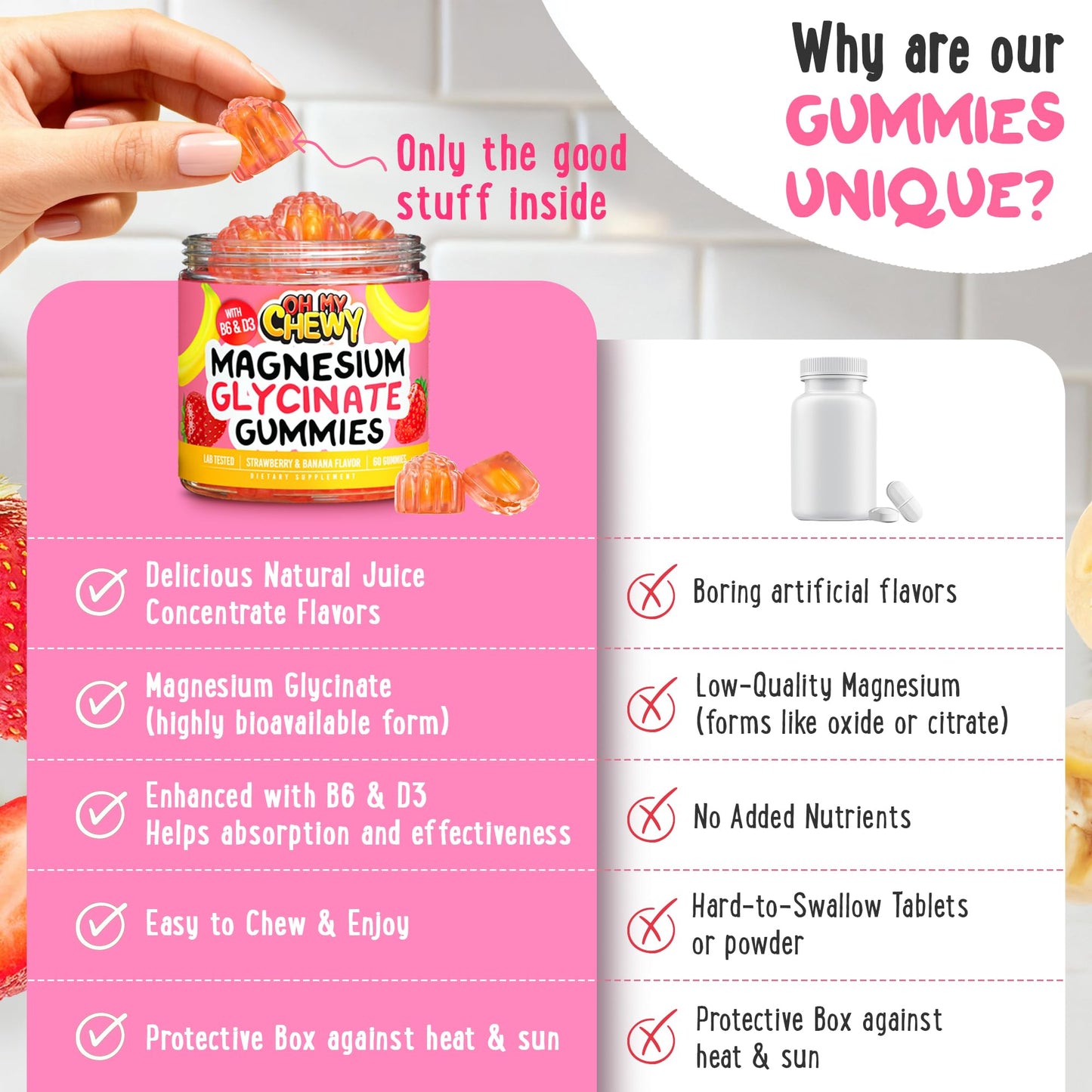 OH MY CHEWY Center-Filled Magnesium Glycinate Gummies 400MG, 120 Gummies