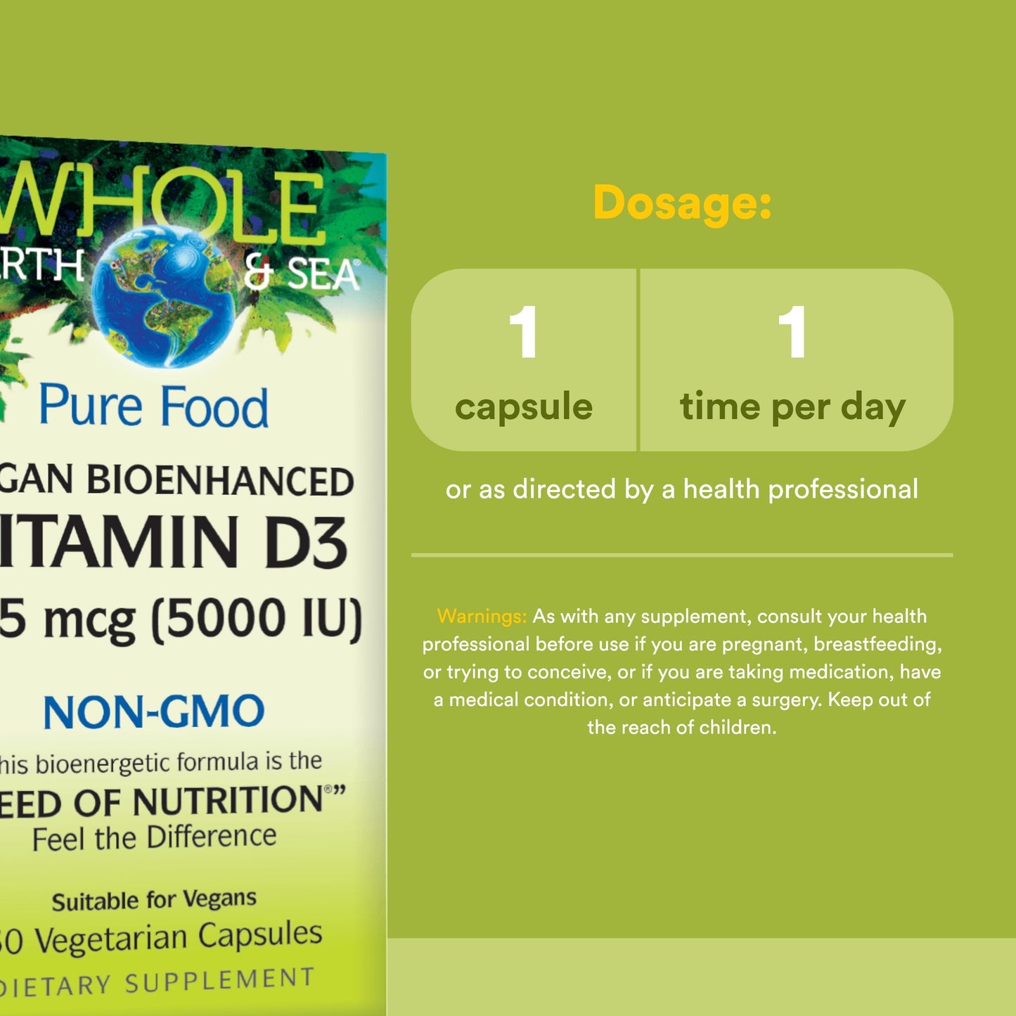 Natural Factors Whole Earth & Sea Vitamin D3 Capsules, 60 Count