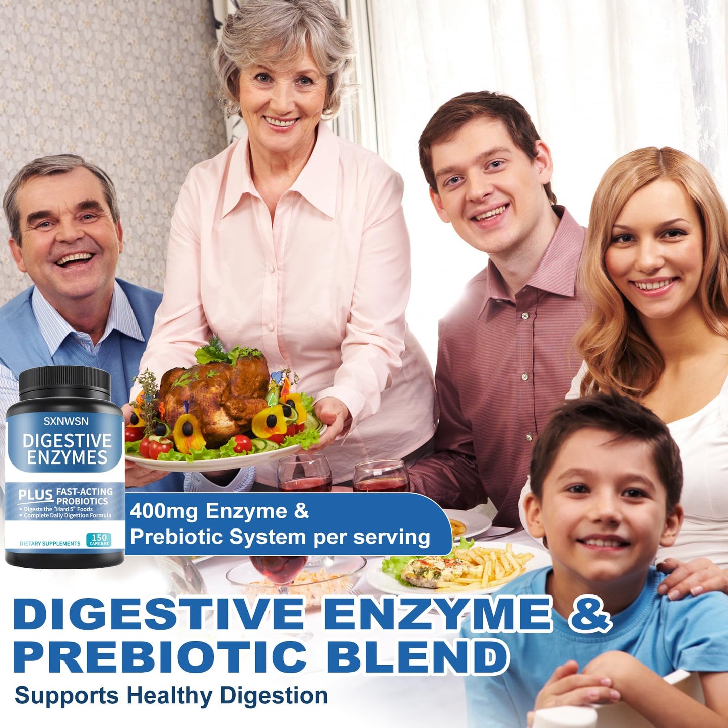 SXNWSN Digestive Enzymes with Bromelain for Gut Health, 150 Vegan Capsules