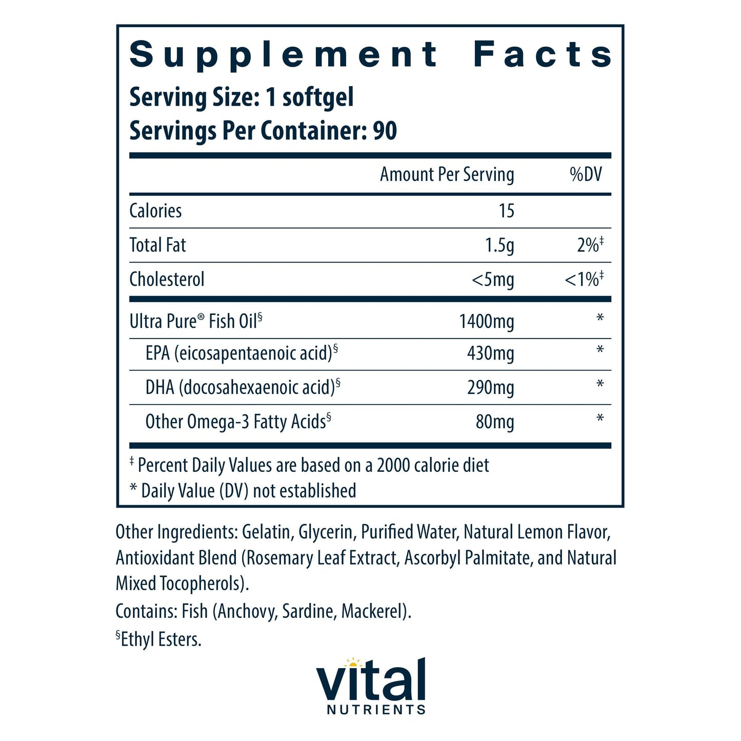 Vital Nutrients Ultra Pure Fish Oil 800 Softgels, 90 Count