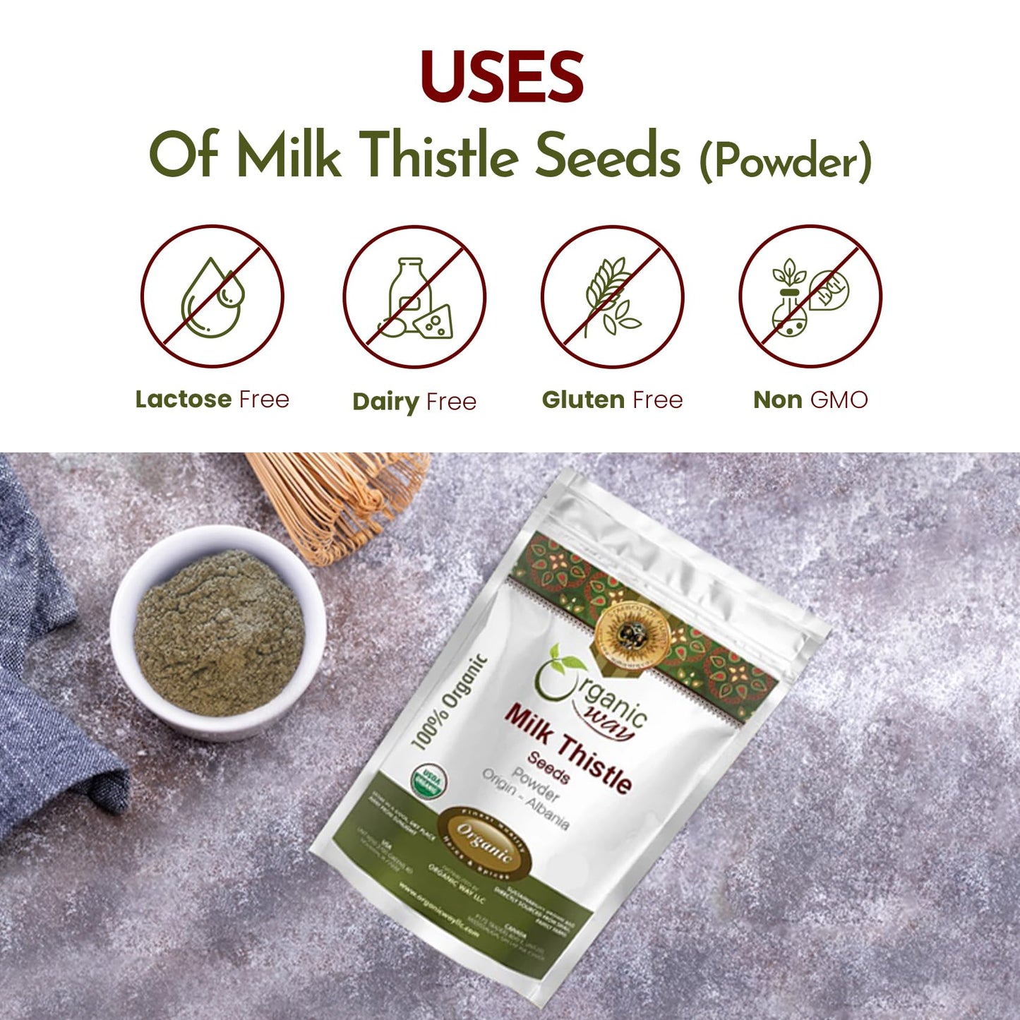 Organic Way Milk Thistle Seeds Powder, 16 oz