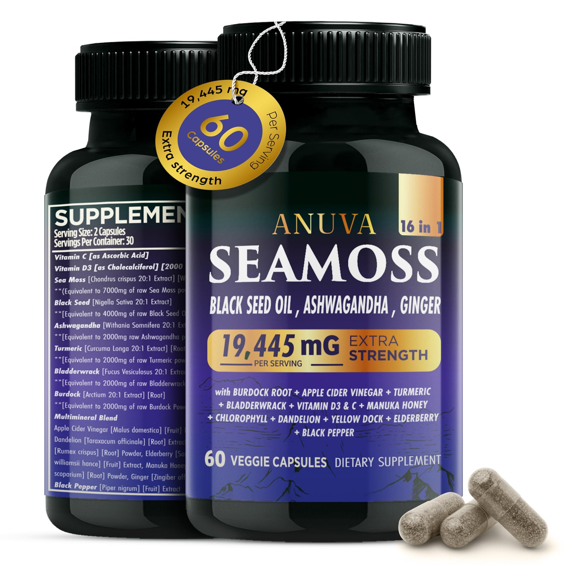 Anuva 16-in-1 Sea Moss Capsules, 60 Capsules