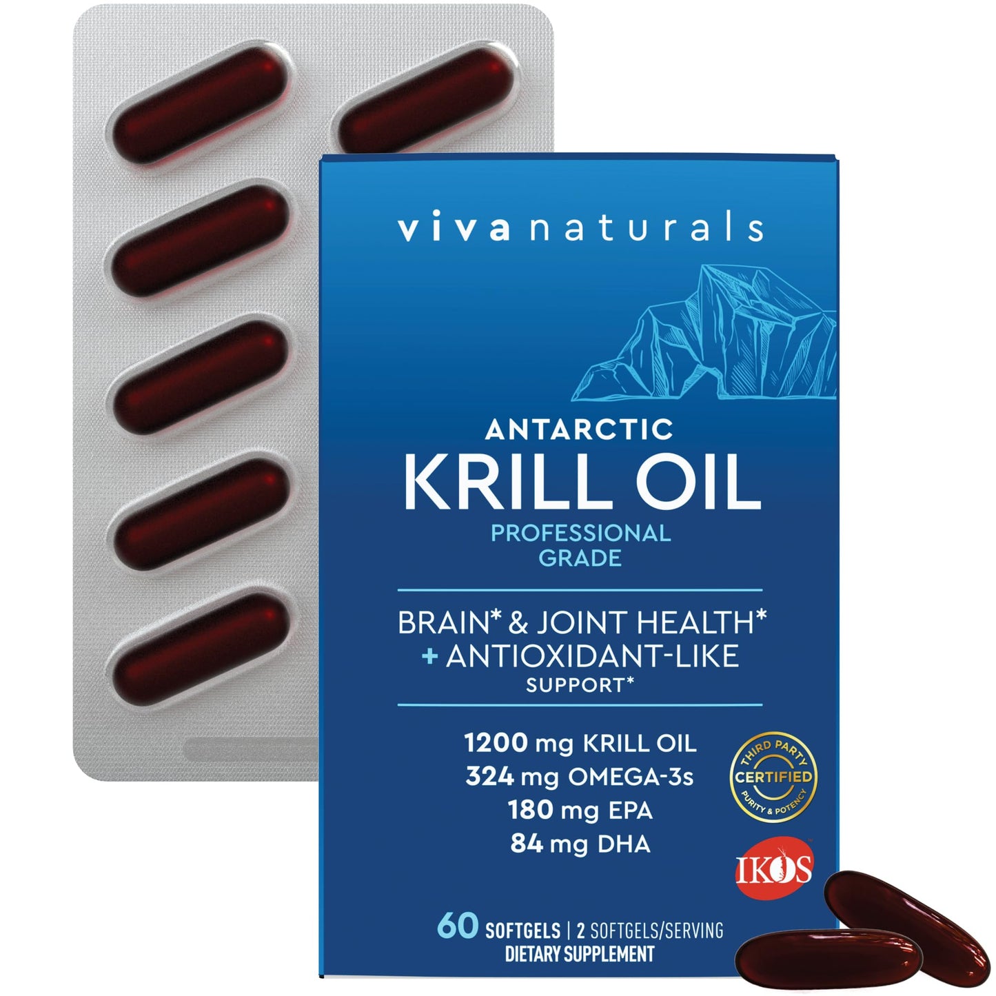 Viva Naturals Antarctic Krill Oil 1200 mg Softgels, 60 Count