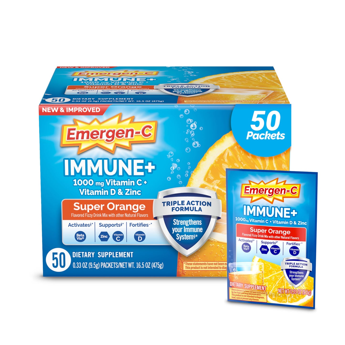 Emergen-C Immune+ Triple Action Immune Support Powder 50 Count