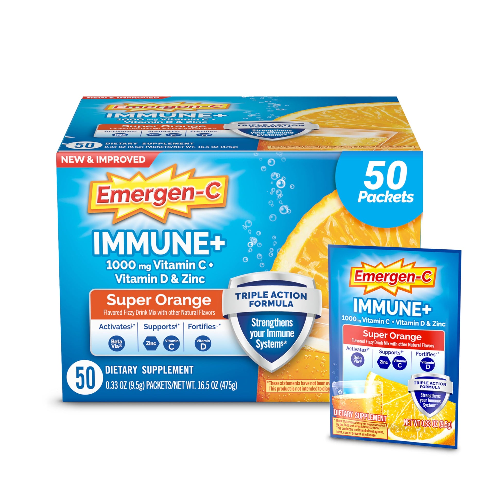 Emergen-C Immune+ Triple Action Immune Support Powder 50 Count