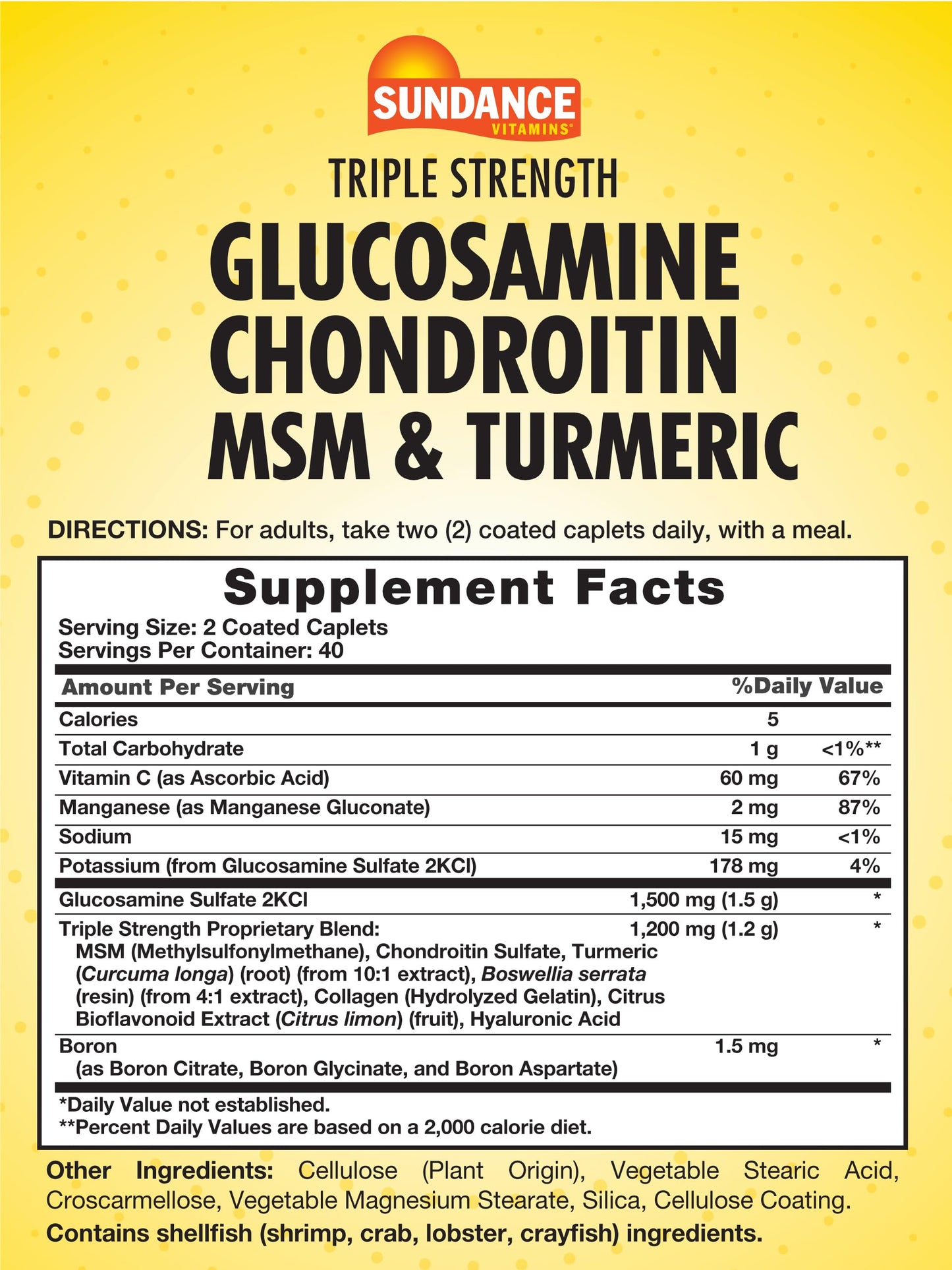 Sundance Glucosamine Chondroitin with MSM and Turmeric Caplets, 80 Count