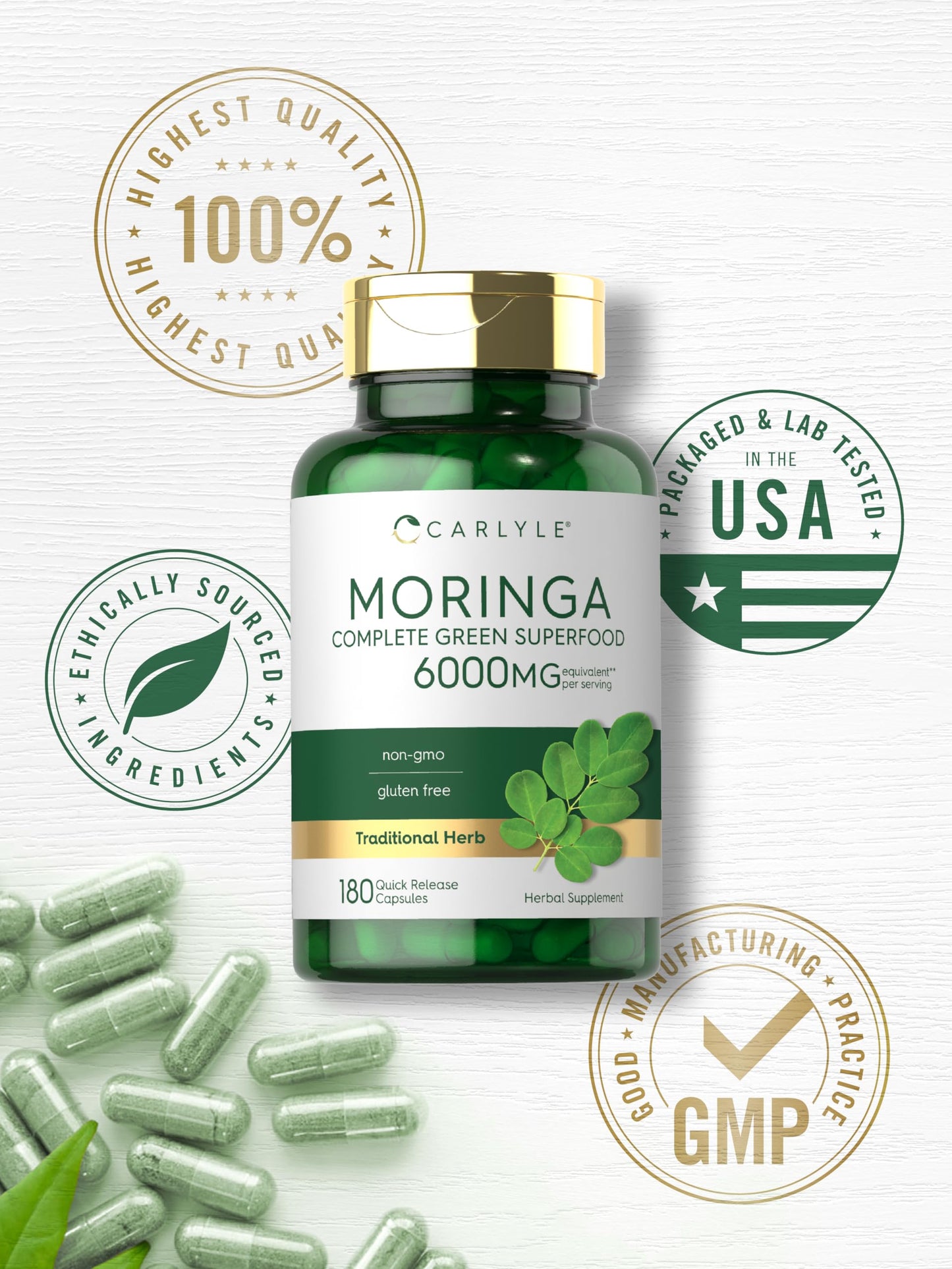 Carlyle Moringa Oleifera Supplement Capsules 180 Count