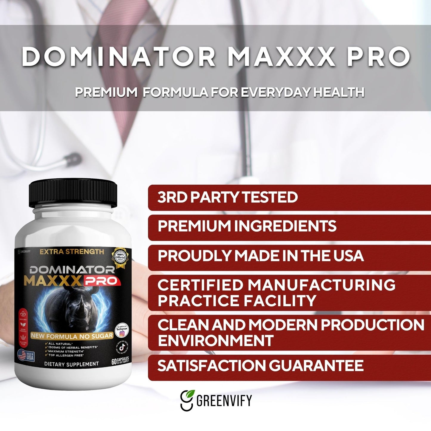 GREENVIFY Dominator MAXXX PRO Dietary Supplement Organic Maca Root Blend Capsule, 60 Count