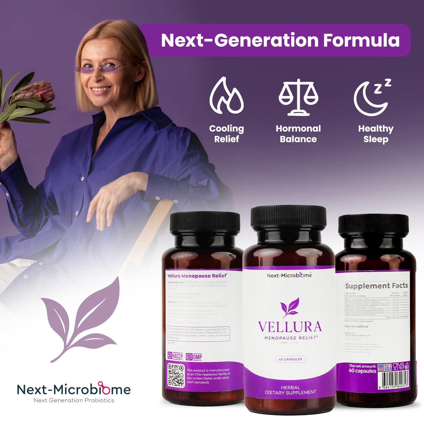 NEXT-MICROBIOME Vellura Menopause Relief, 60 Capsules