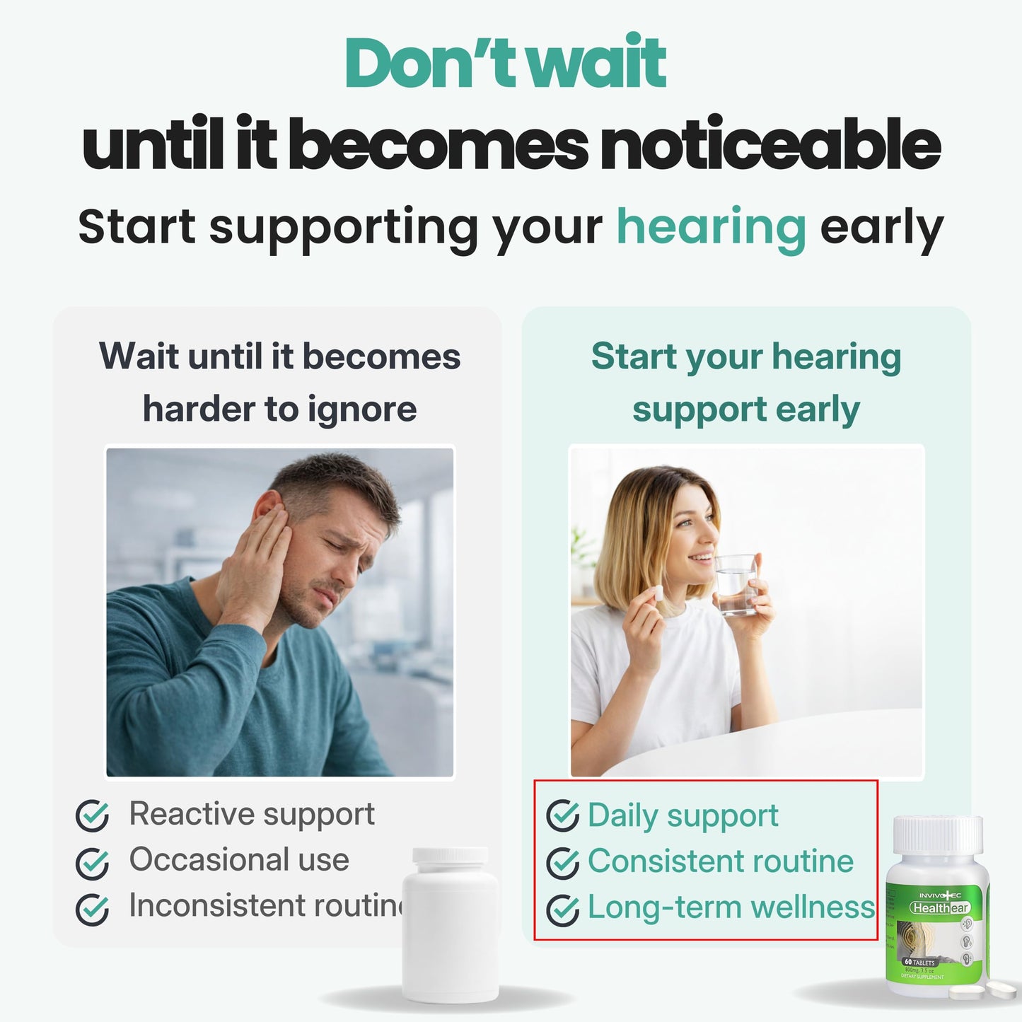 invivotec Hearing Support Supplement for Clarity & Ear Health with Magnesium, B6 & Patented Botanical Complex 60 Tablets