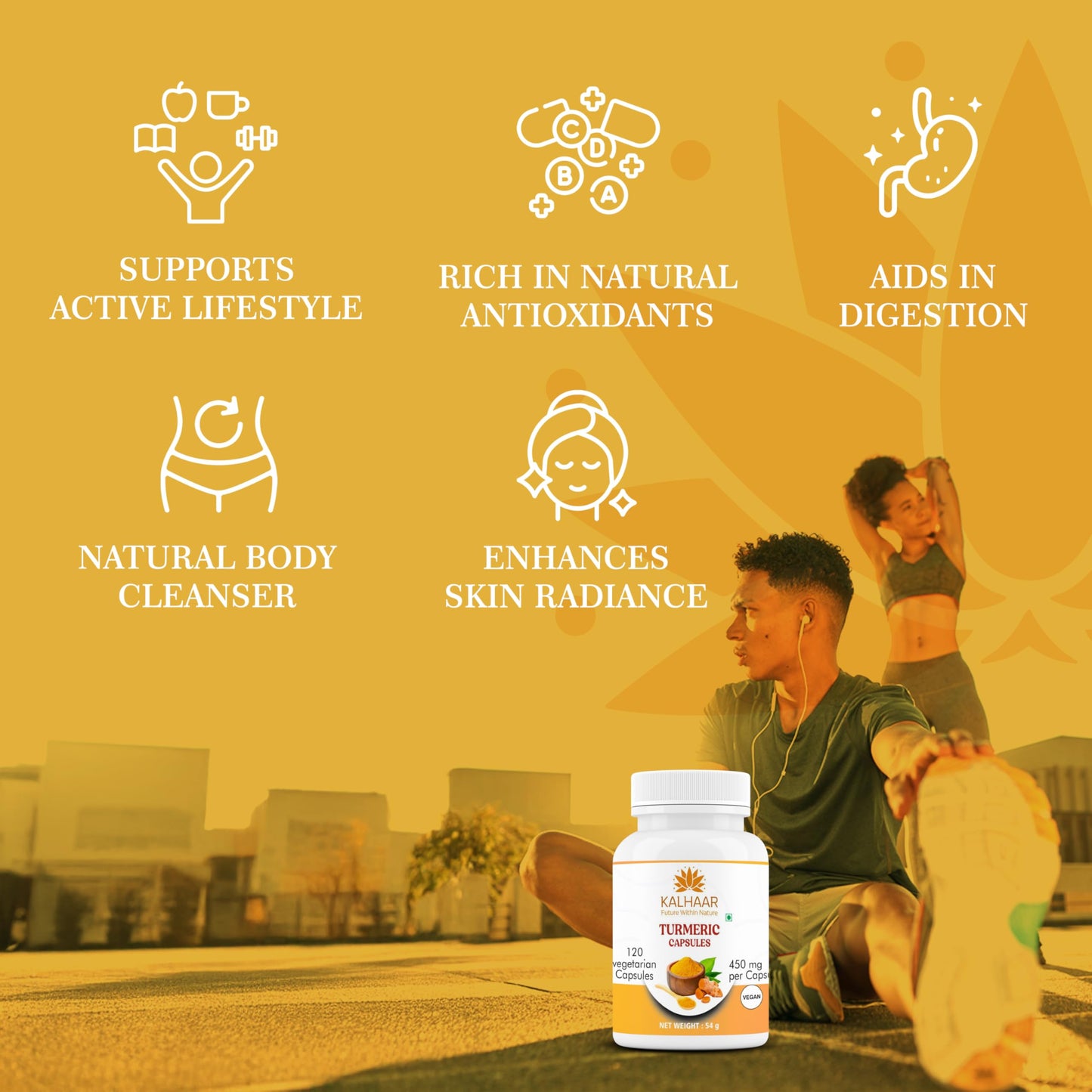 KALHAAR Turmeric Capsules 120 Vegan Capsules