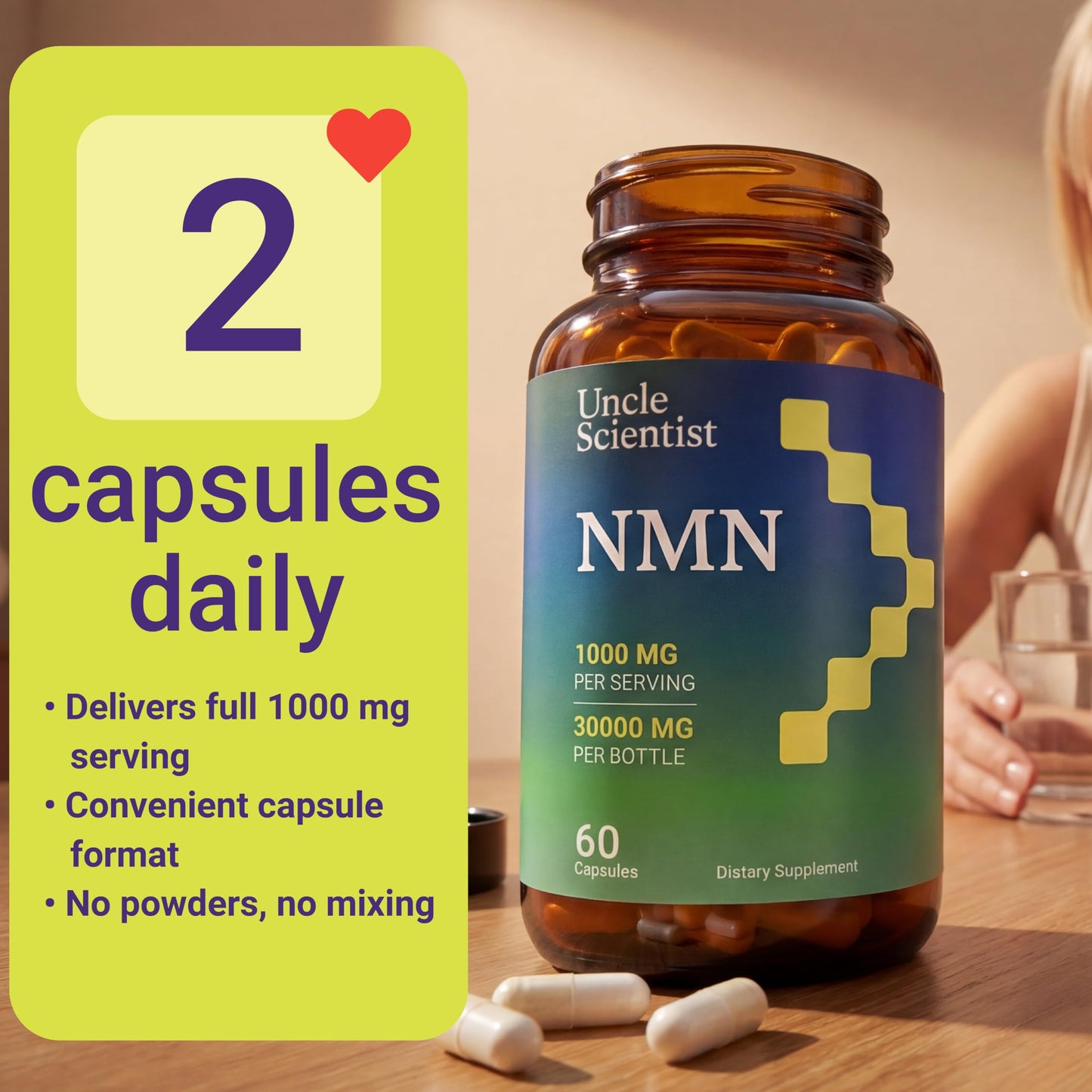 Uncle Scientist Nicotinamide Mononucleotide NMN 1000 mg Capsule 60 Count