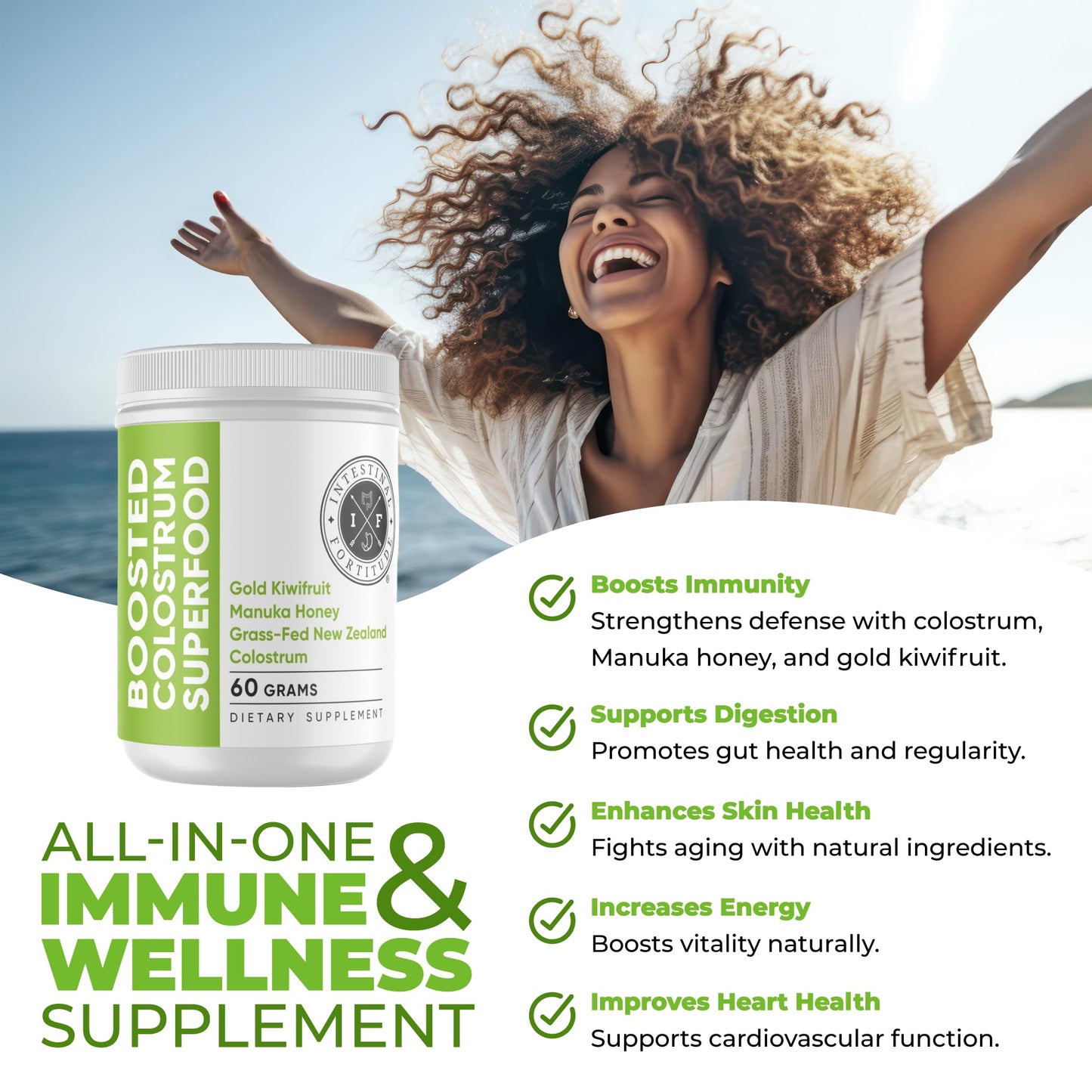Intestinal Fortitude Boosted Colostrum Superfood Dietary Supplement Powder 2.12 oz