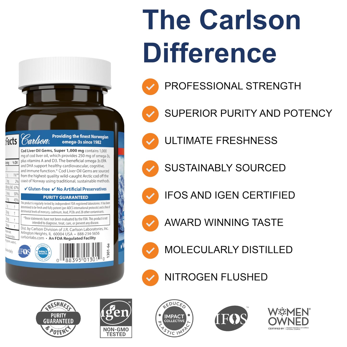 Carlson Cod Liver Oil Softgels 100 Count