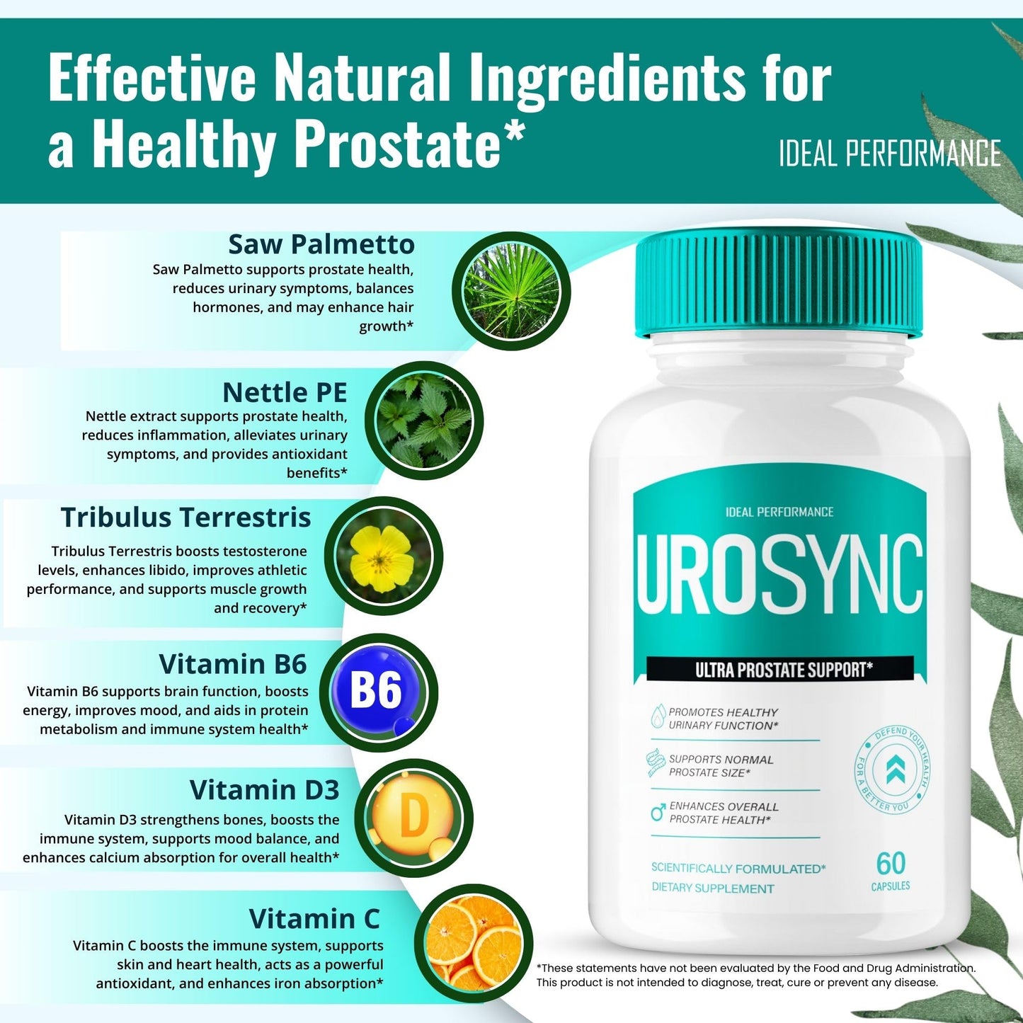 IDEAL PERFORMANCE UroSync Prostate Health Supplements for Men Capsules, 180 Count