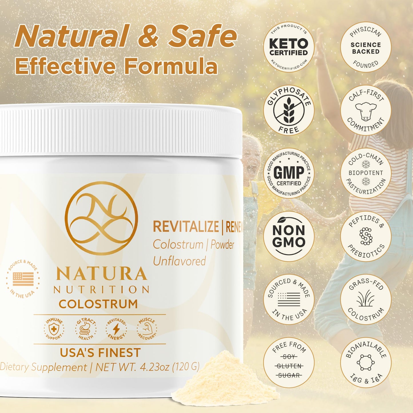 Natura Nutrition Grass-Fed Bovine Colostrum Powder, 4.23 oz, 60 Servings