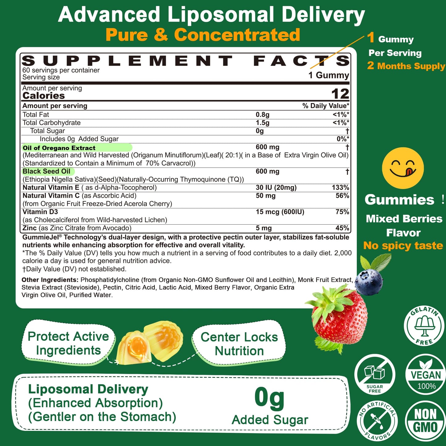LILICARE Oil of Oregano with Black Seed Oil Gummies, 60 Count