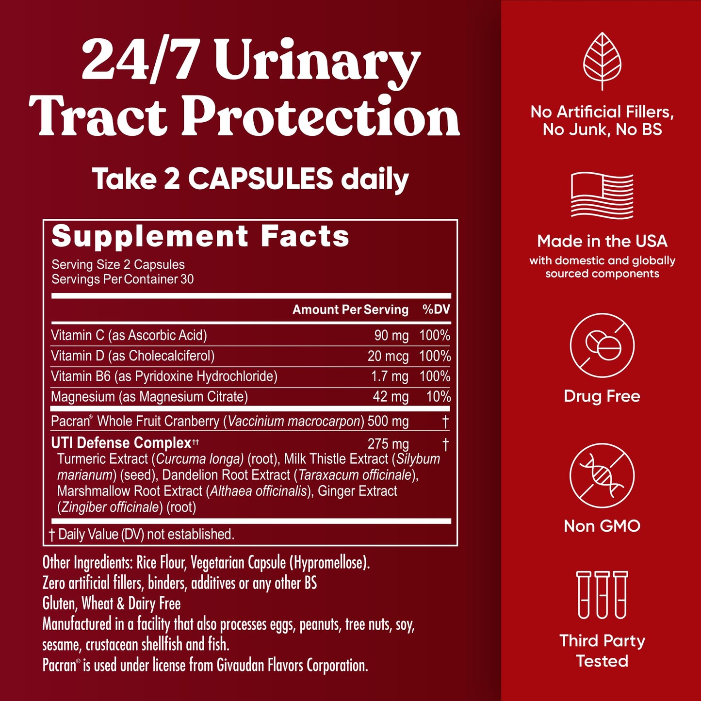 Eu Natural 10-In-1 Killer Cranberry Pills for Women - UTI Defense Blend with Pacran Cranberry - 10 Ingredient Urinary Tract Supplement - Turmeric, Milk Thistle, Dandelion, Ginger & More, 60 Capsules