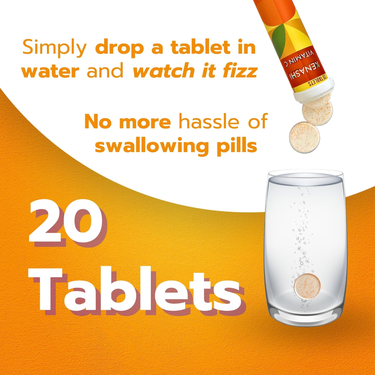 Kenashi Vitamin C 1000mg Effervescent Tablets with Zinc, Potassium, Magnesium & Vitamin E, 20 Tablets