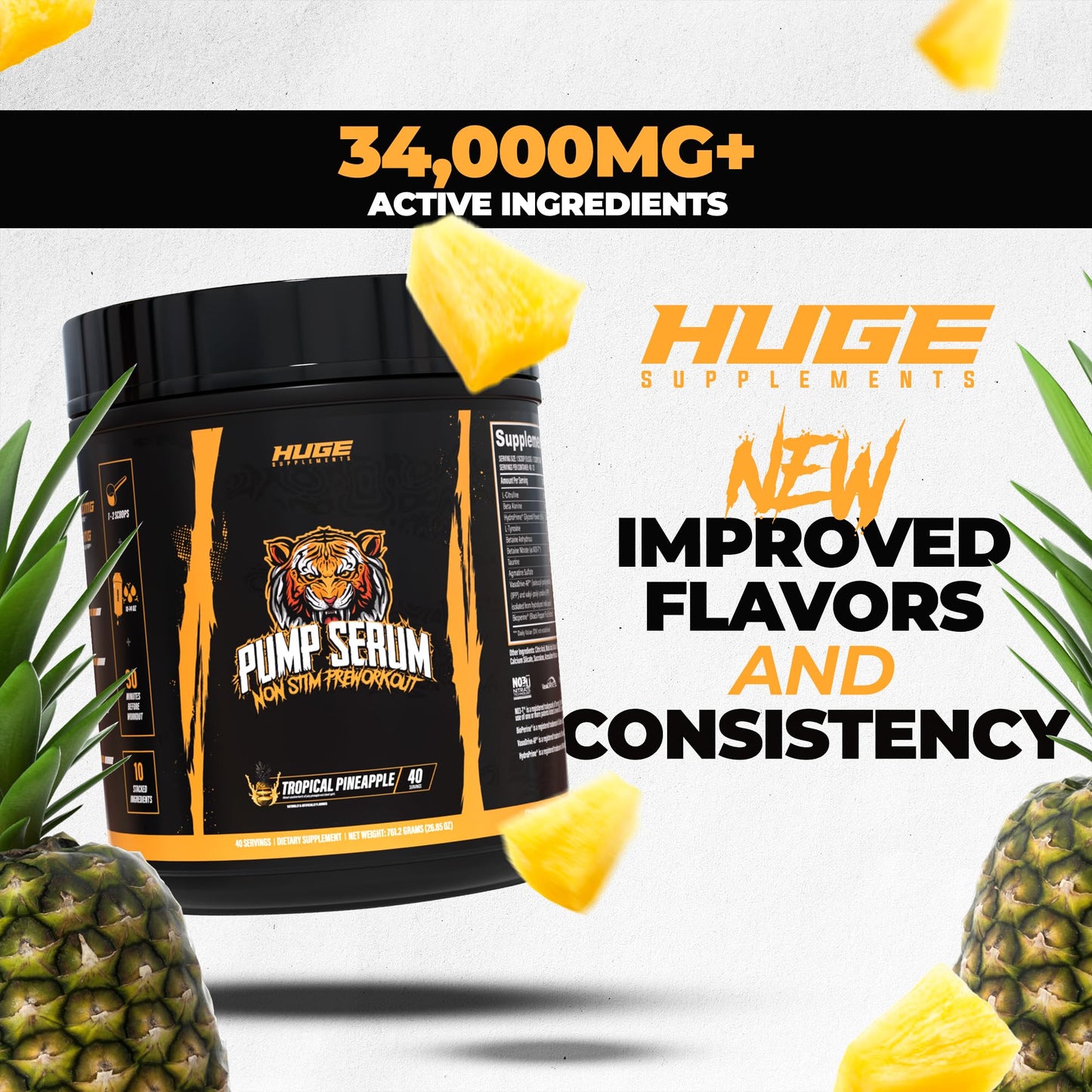 Huge Supplements Pump Serum Non Stim Pre-Workout Powder, 40 Servings