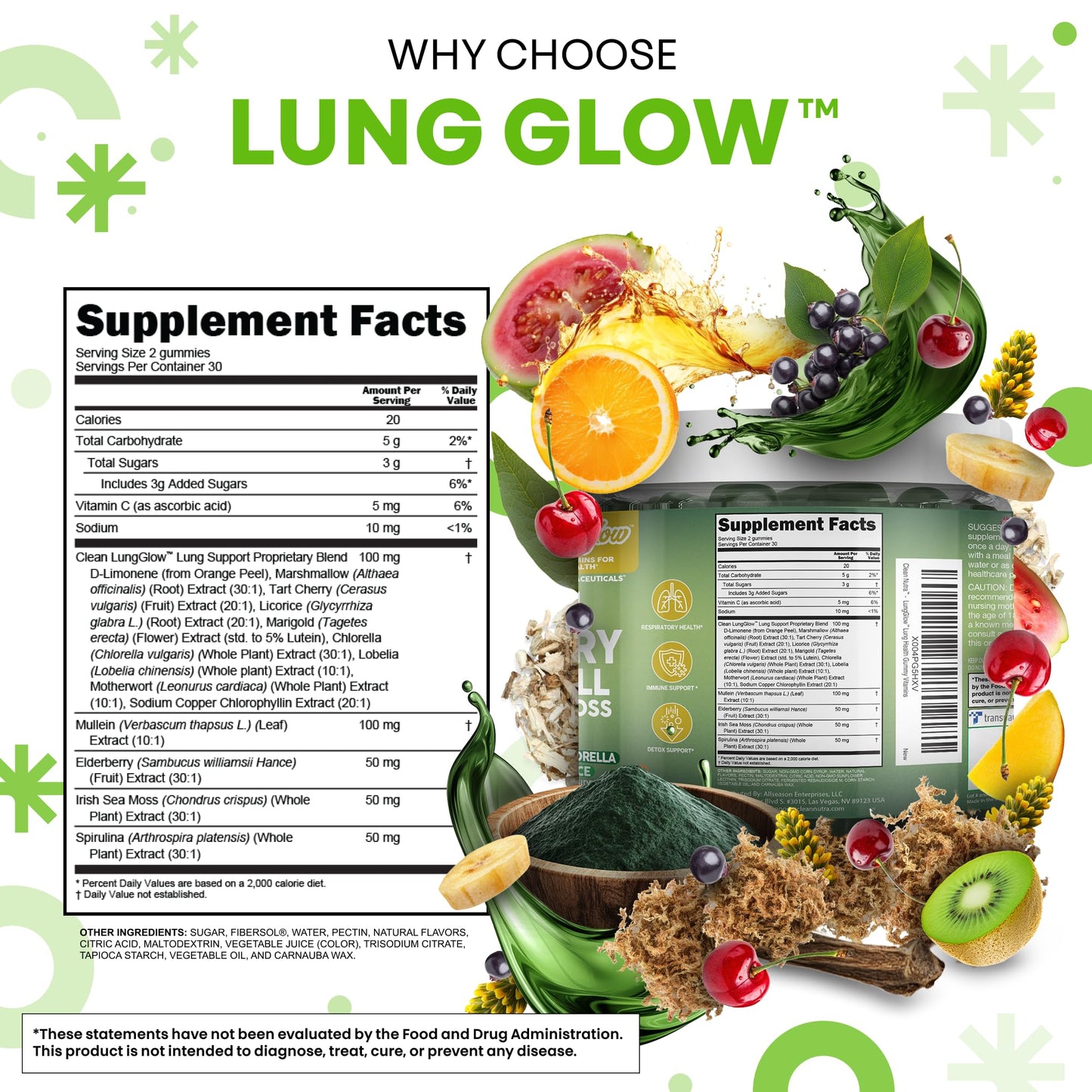 Clean Nutraceuticals Mullein Gummies for Lung Health Support, 60 Gummies