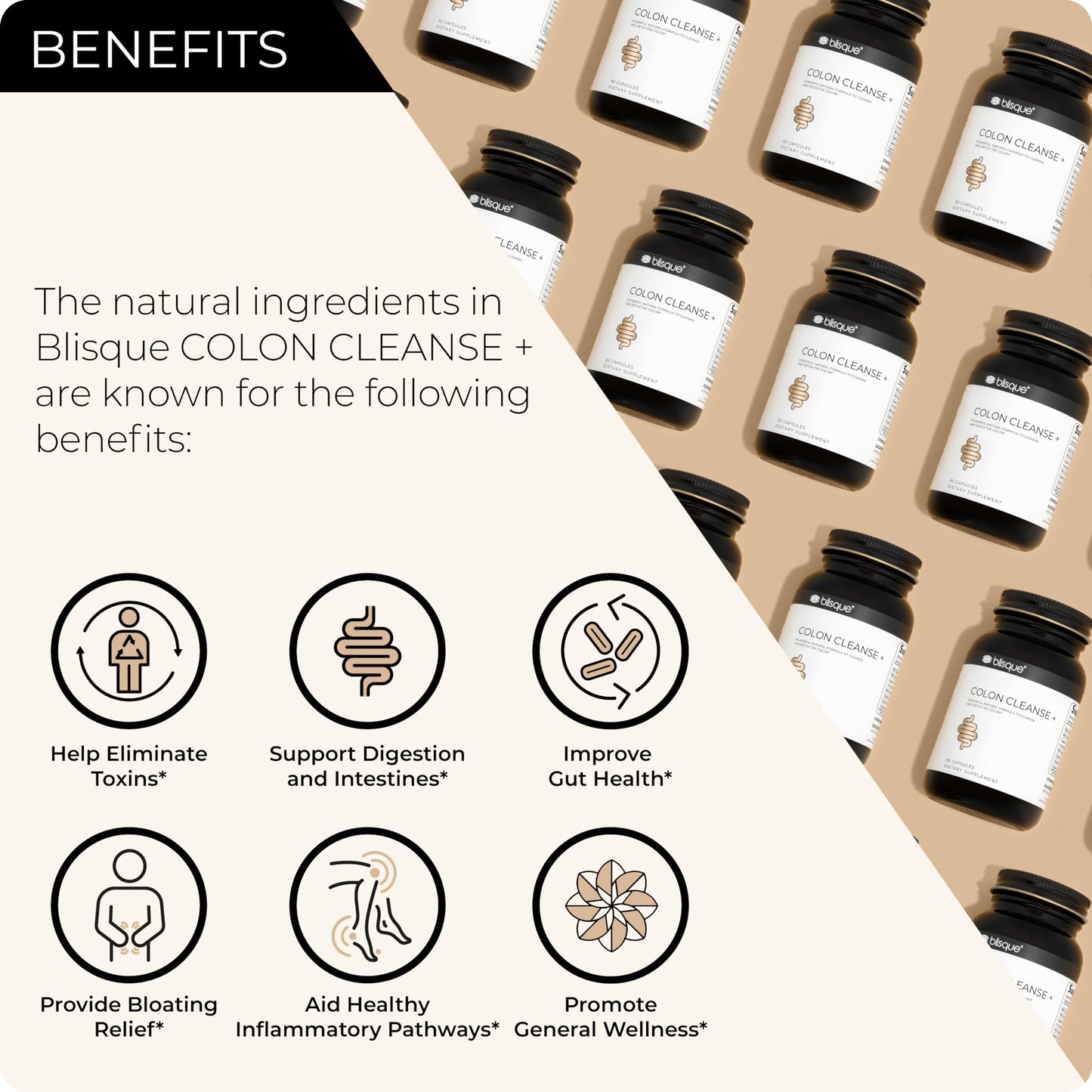 Blisque Natural Colon Cleanse Supplement for Detox, Constipation Relief, Stool Softener, and Digestive Health with Aged Cascara Sagrada Bark, 90 Capsules