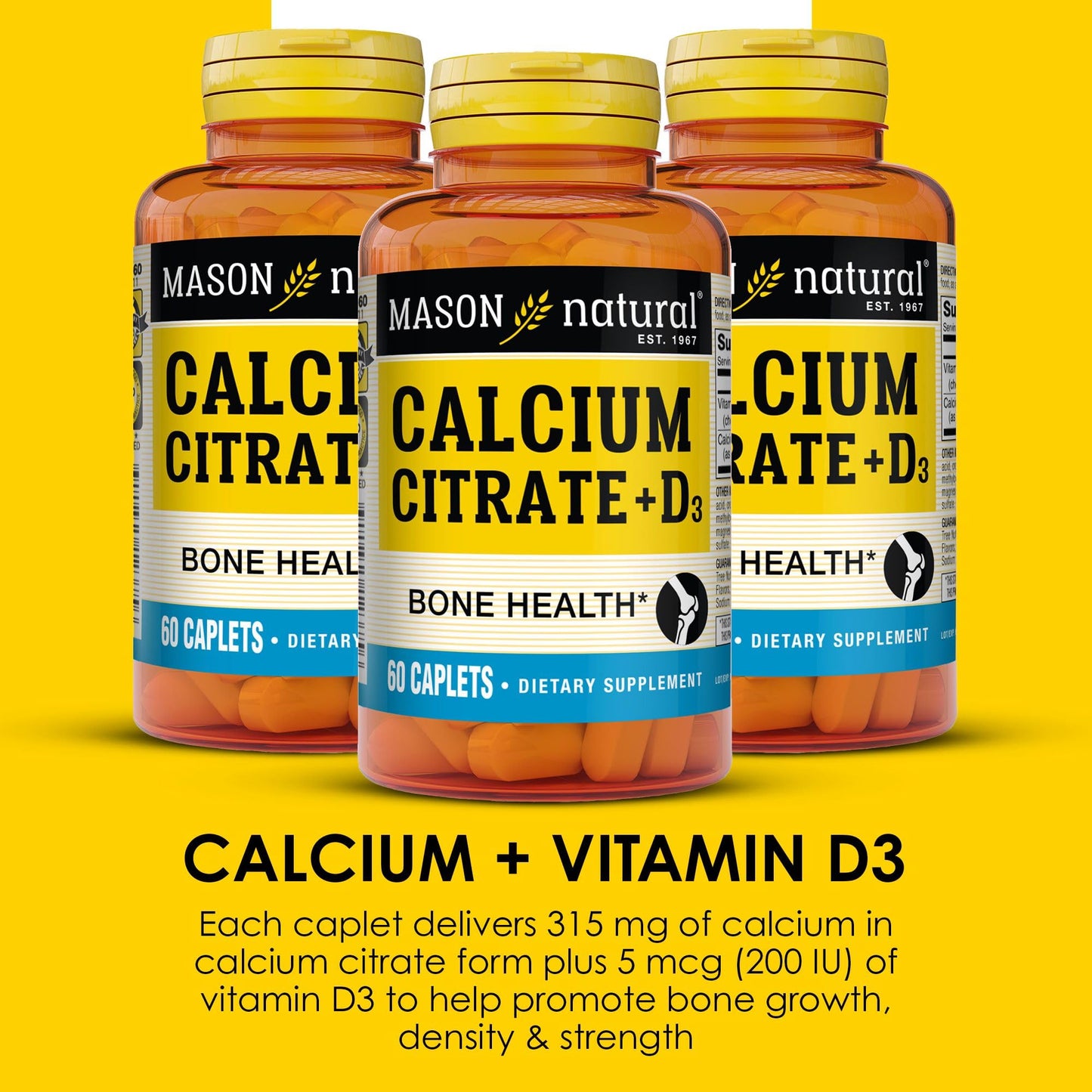 Mason Natural Calcium Citrate Plus Vitamin D3 Caplets 180