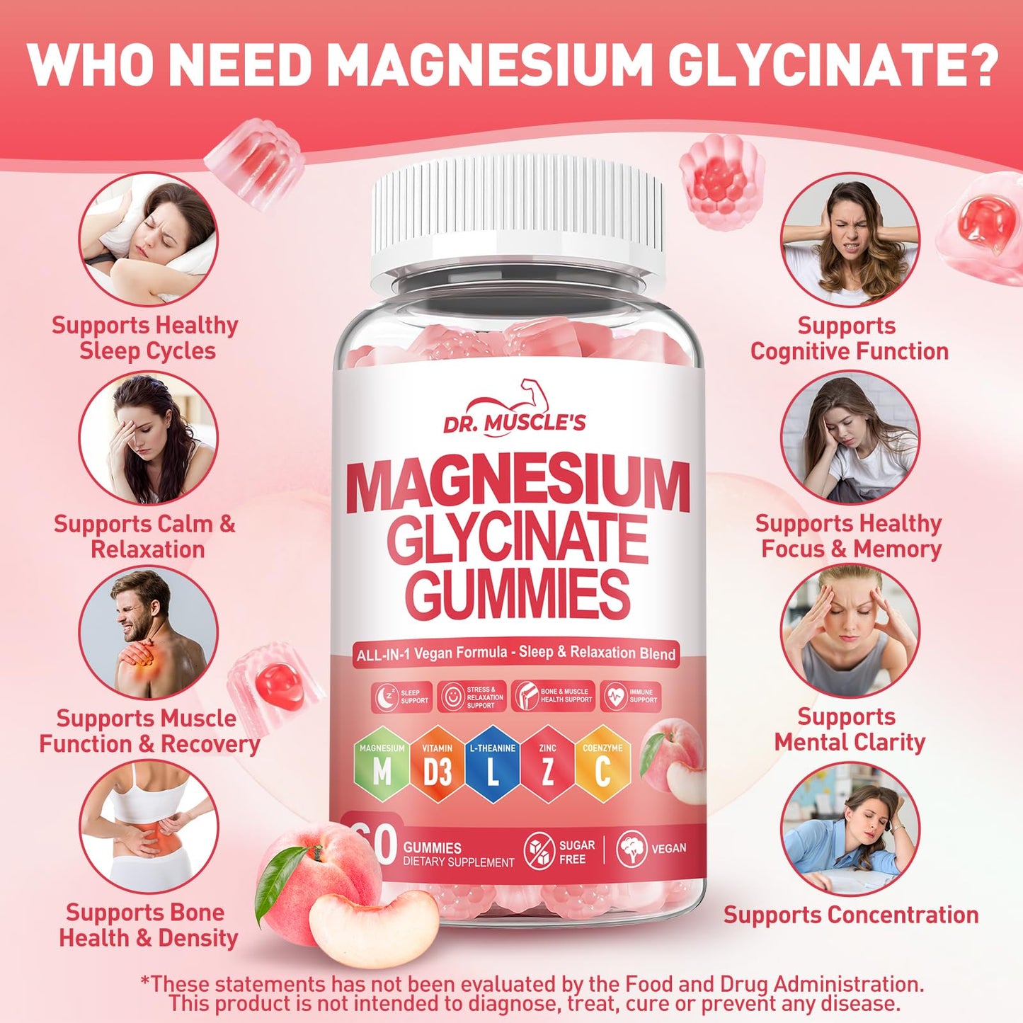 DR. MUSCLE'S Magnesium Glycinate Gummies, 60 Count