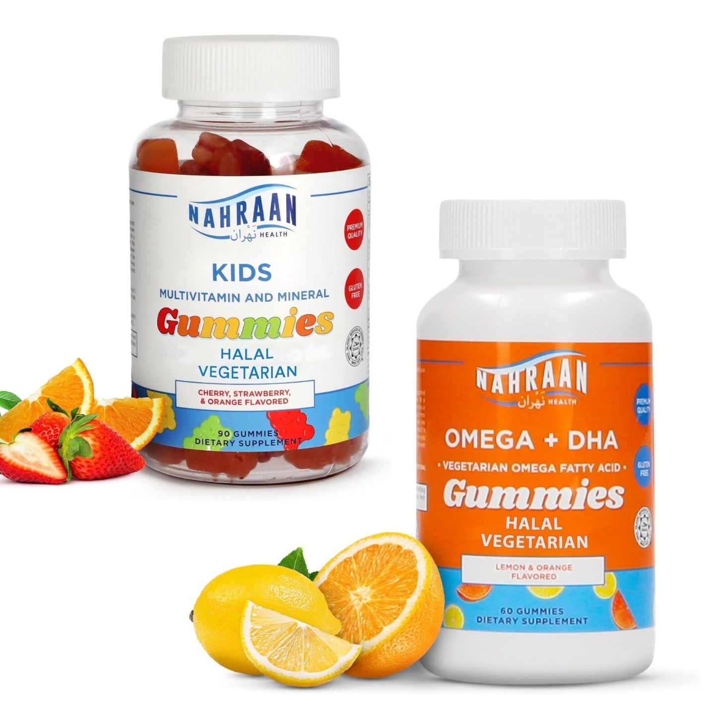 NAHRAAN HEALTH Halal Multivitamins for Kids & Halal Omega 3 Gummies for Adults & Kids, 150 Count