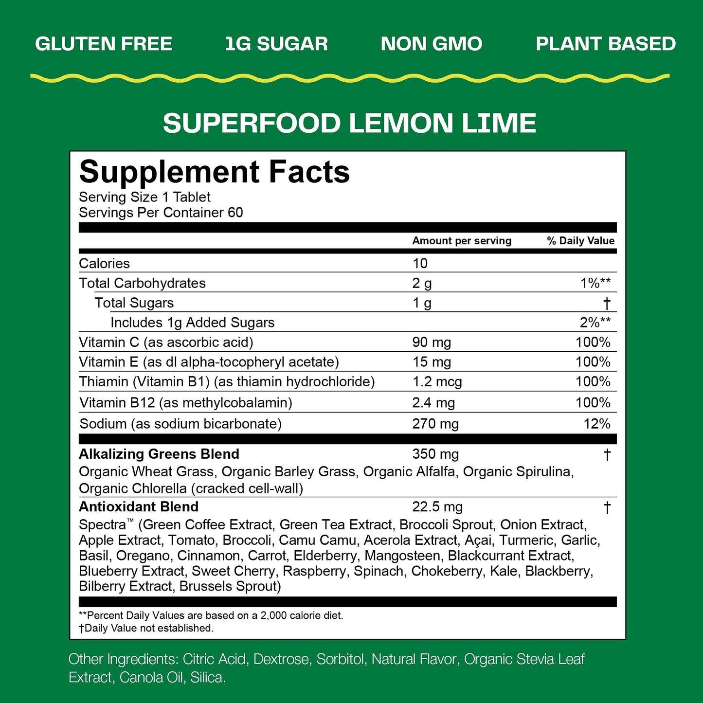 Amazing Grass Fizzy Green Superfood Tablets Lemon Lime, 30 Tablets