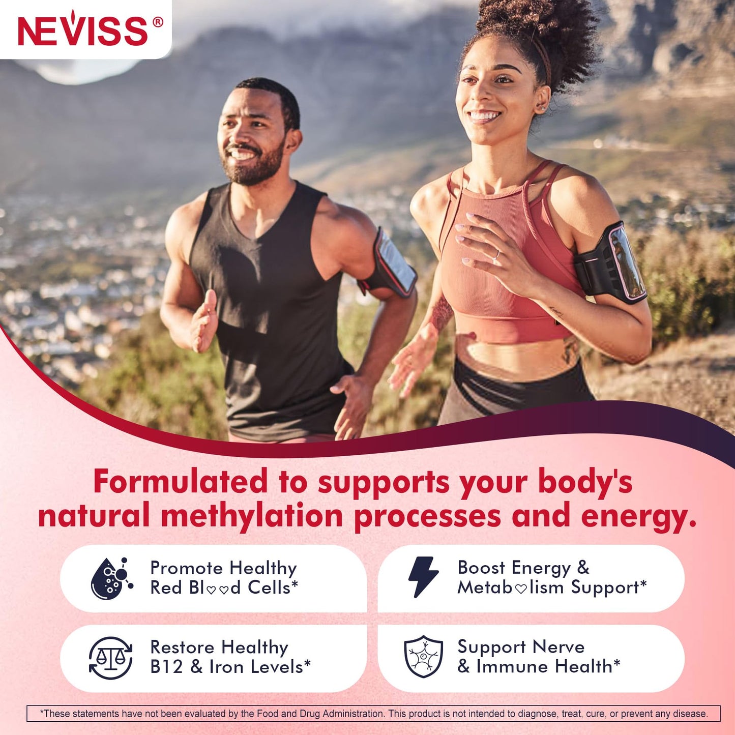 NEVISS Methylated B12 Gummies with L-Methylfolate, Iron, B6, D3 for Energy, Sugar Free, 120 Gummies