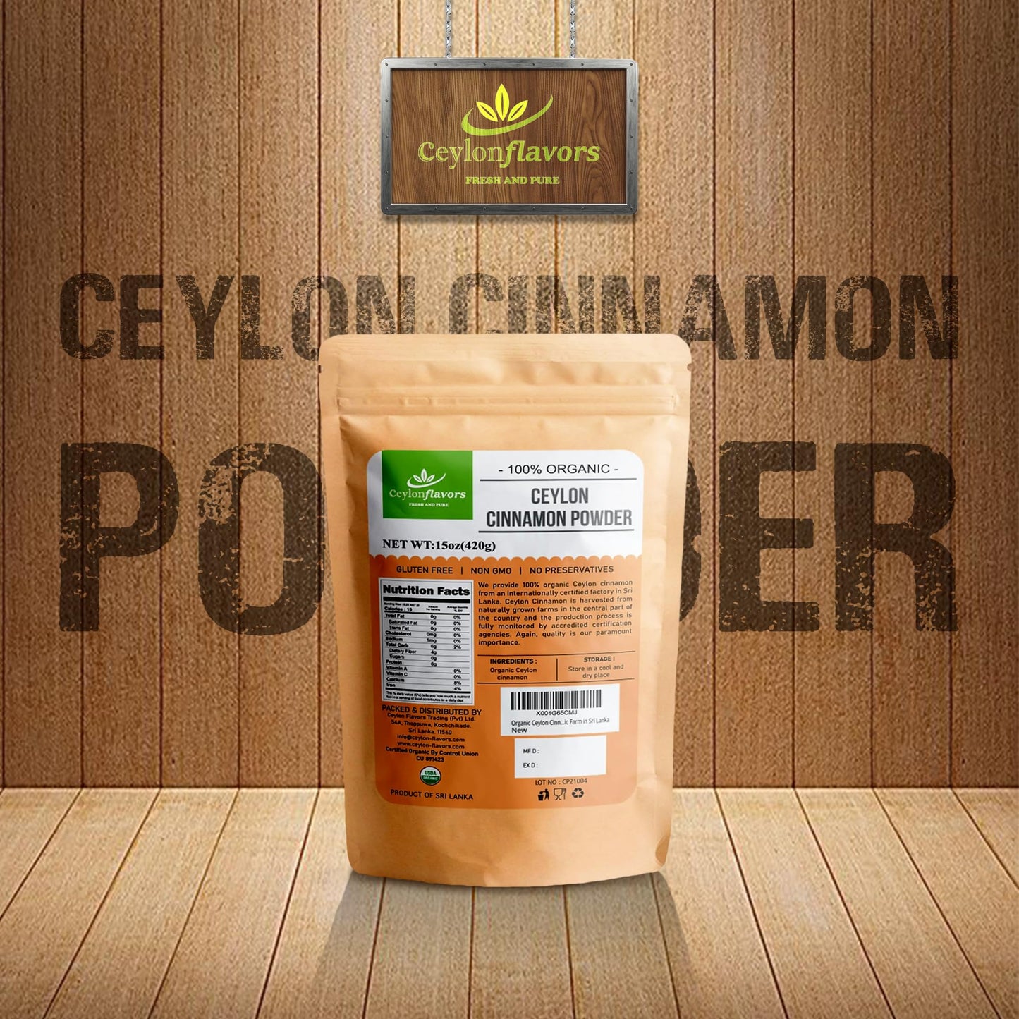 CEYLONFLAVORS FRESH AND PURE Organic Ceylon Cinnamon Powder 15 oz