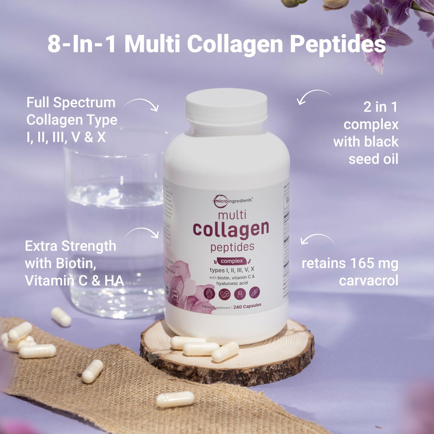 Micro Ingredients 8-in-1 Multi Collagen Pills & Women’s Probiotics 100 Billion CFU Veggie Capsules, 360 Capsules
