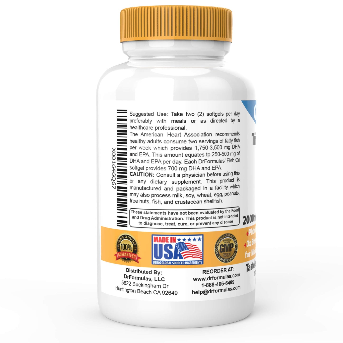 DrFormulas 2000mg Triple Strength Omega-3 Fish Oil with EPA and DHA Softgels 180