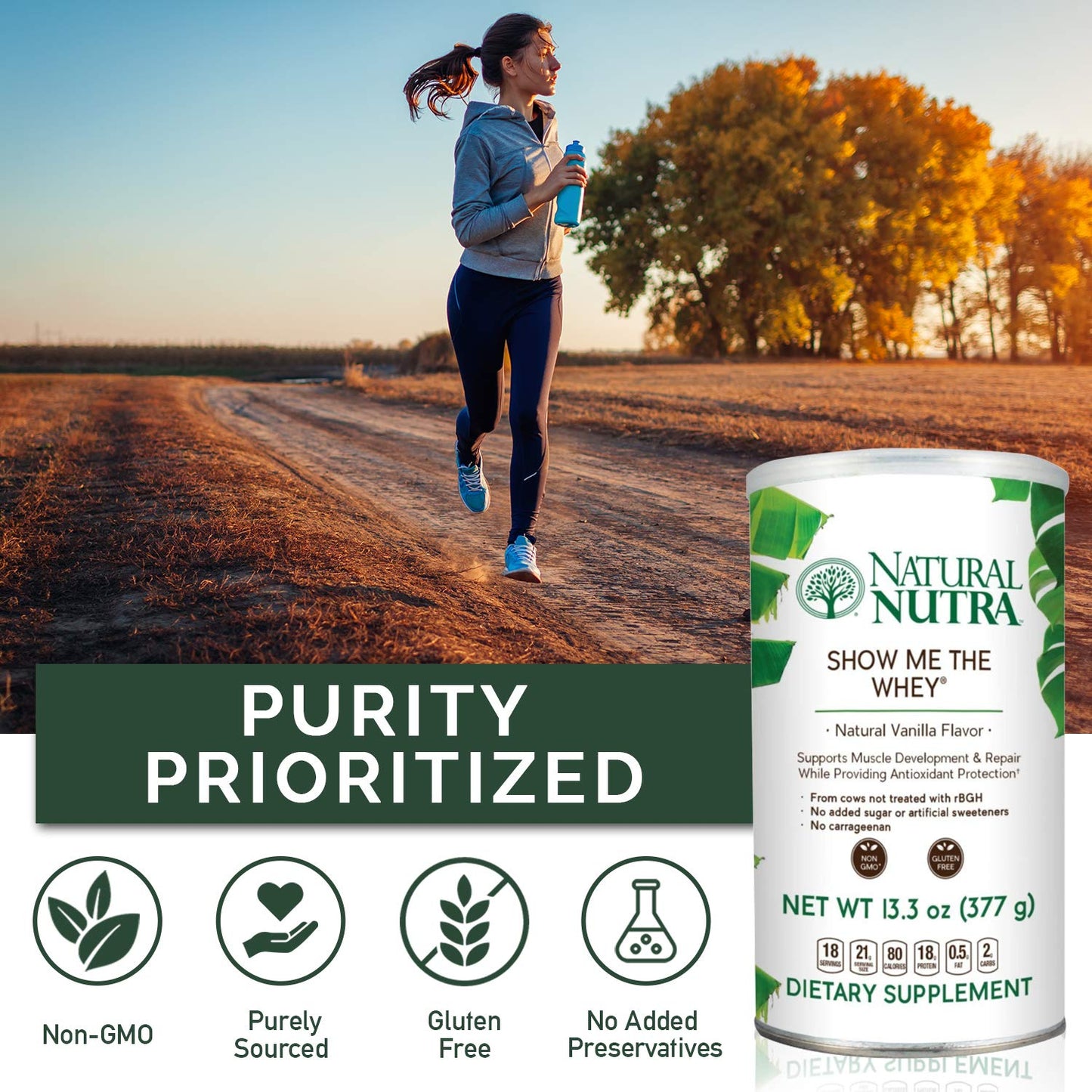Natural Nutra Grass Fed Vanilla Show Me The Whey Protein Source Powder 13.3 oz