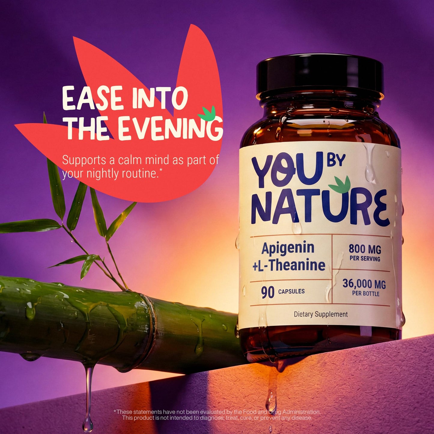 YOUBYNATURE Apigenin 200mg with L-Theanine 600mg Nighttime Supplement Veggie Capsules 90 Count