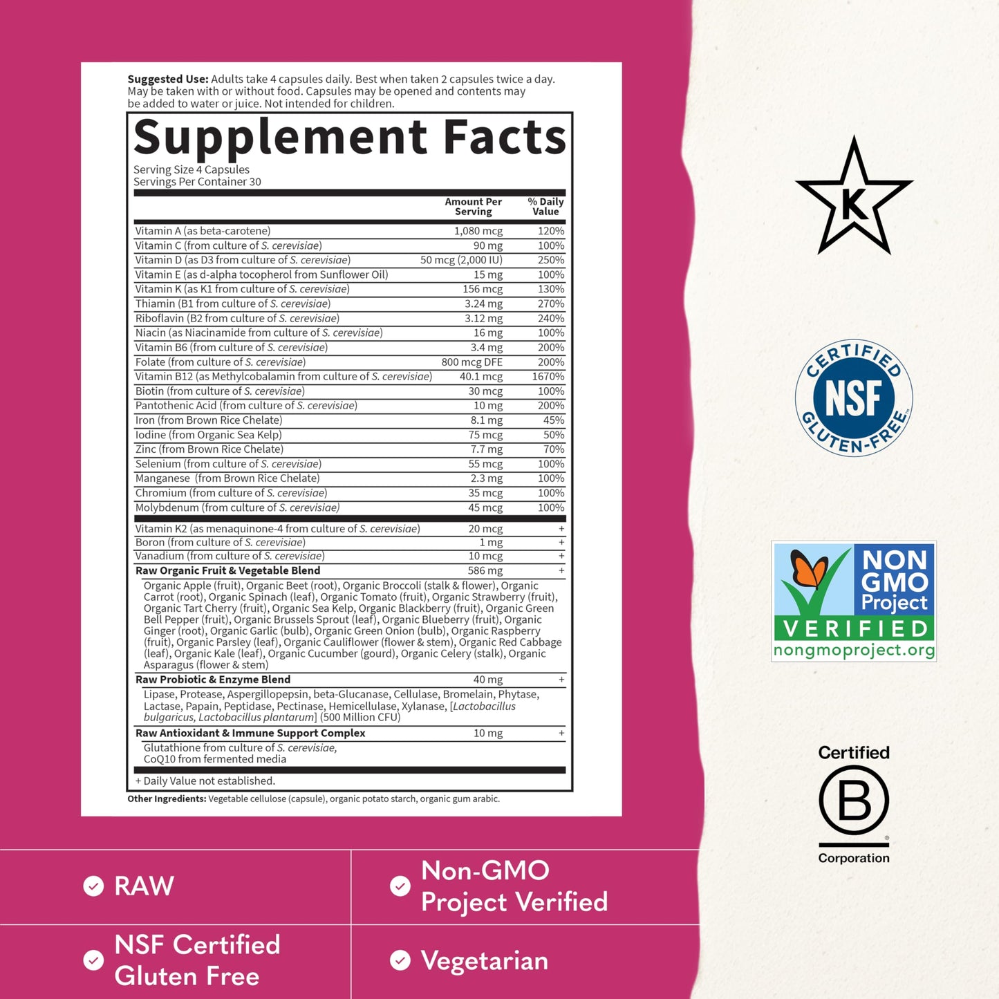 Garden of Life Vitamin Code Women's Multivitamin with Iron and Folate – Whole Food Women’s Vitamins with Probiotics, Digestive Enzymes, Immune Support, Non-GMO, Gluten-Free, Kosher Capsules, 120 Capsules