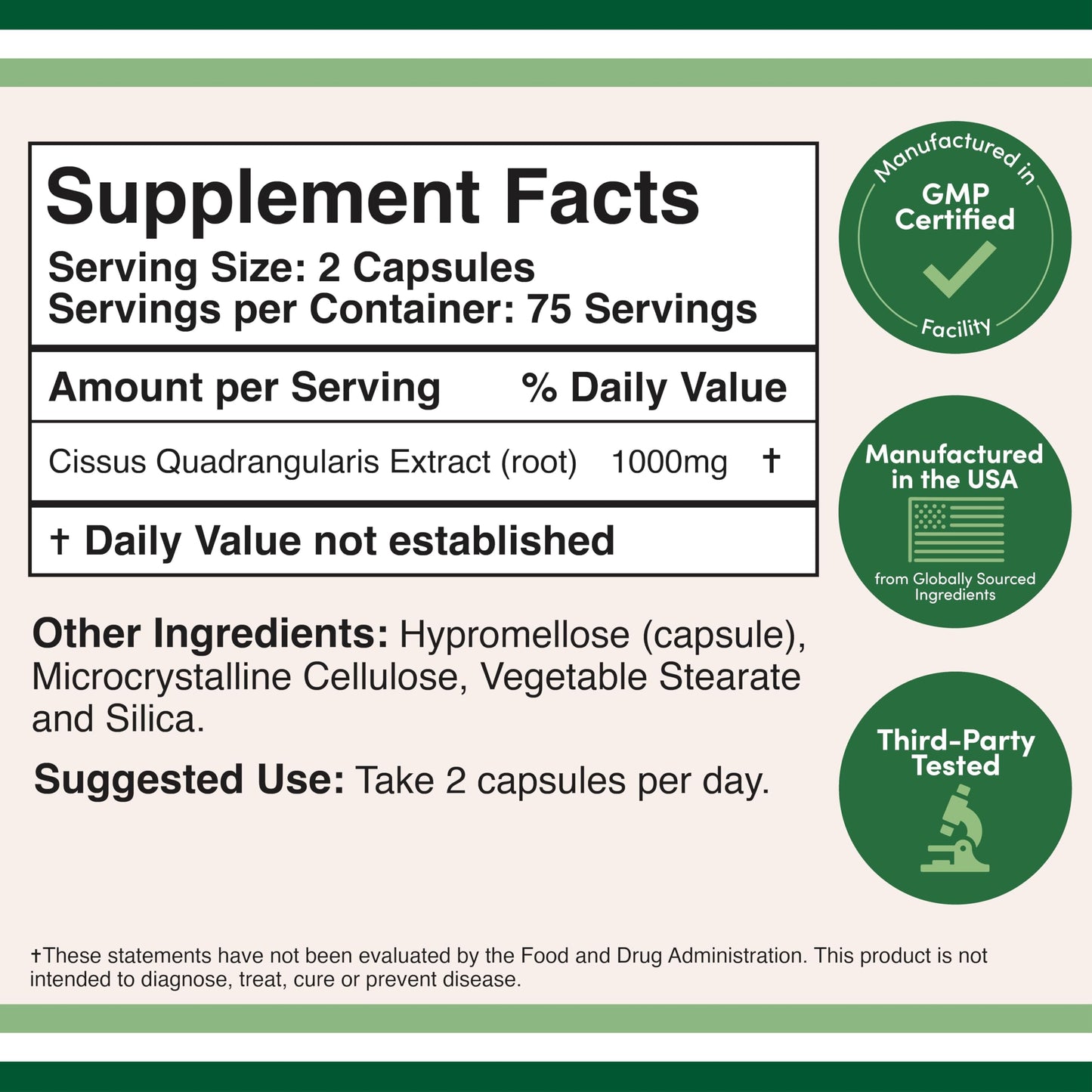 Double Wood Supplements Cissus Quadrangularis Super Extract Capsules, 150 Count