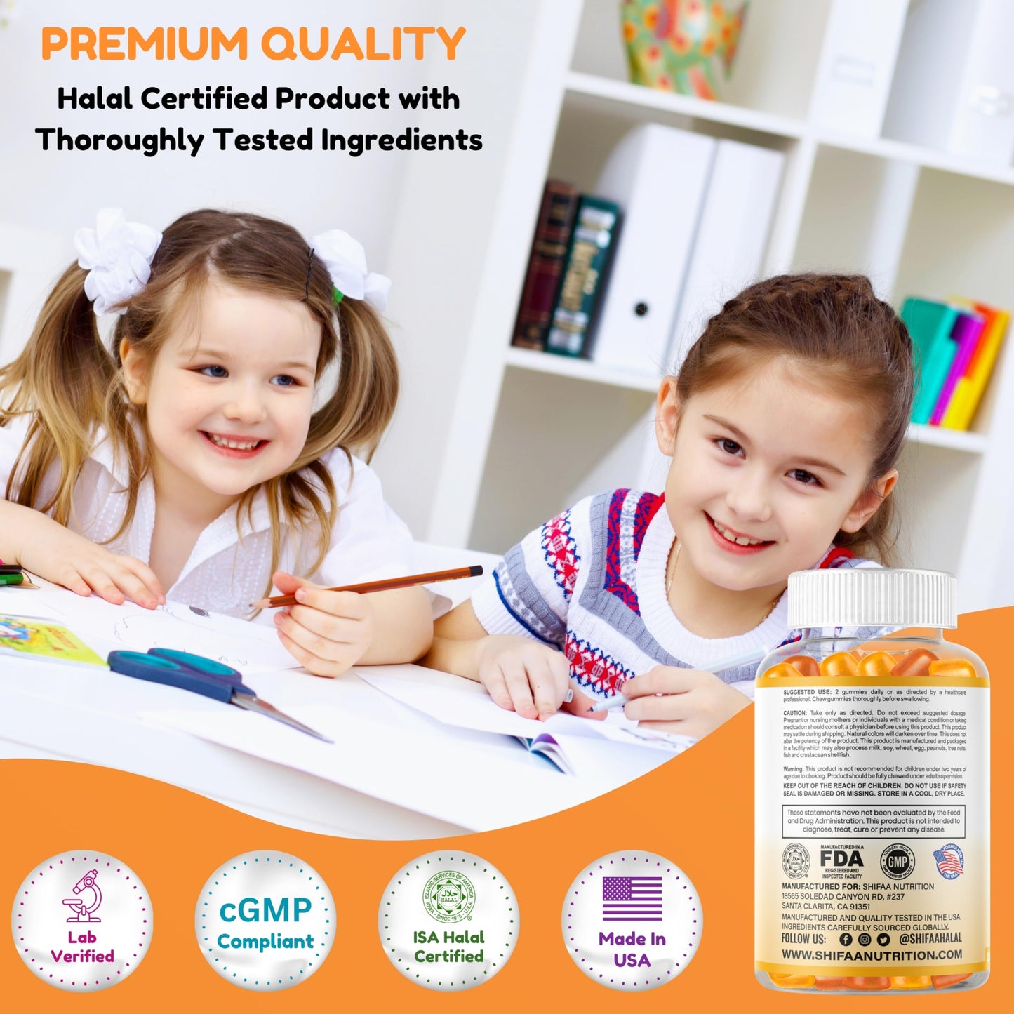 SHIFAA NUTRITION Omega-3 for Kids with DHA Gummies, 60 Count