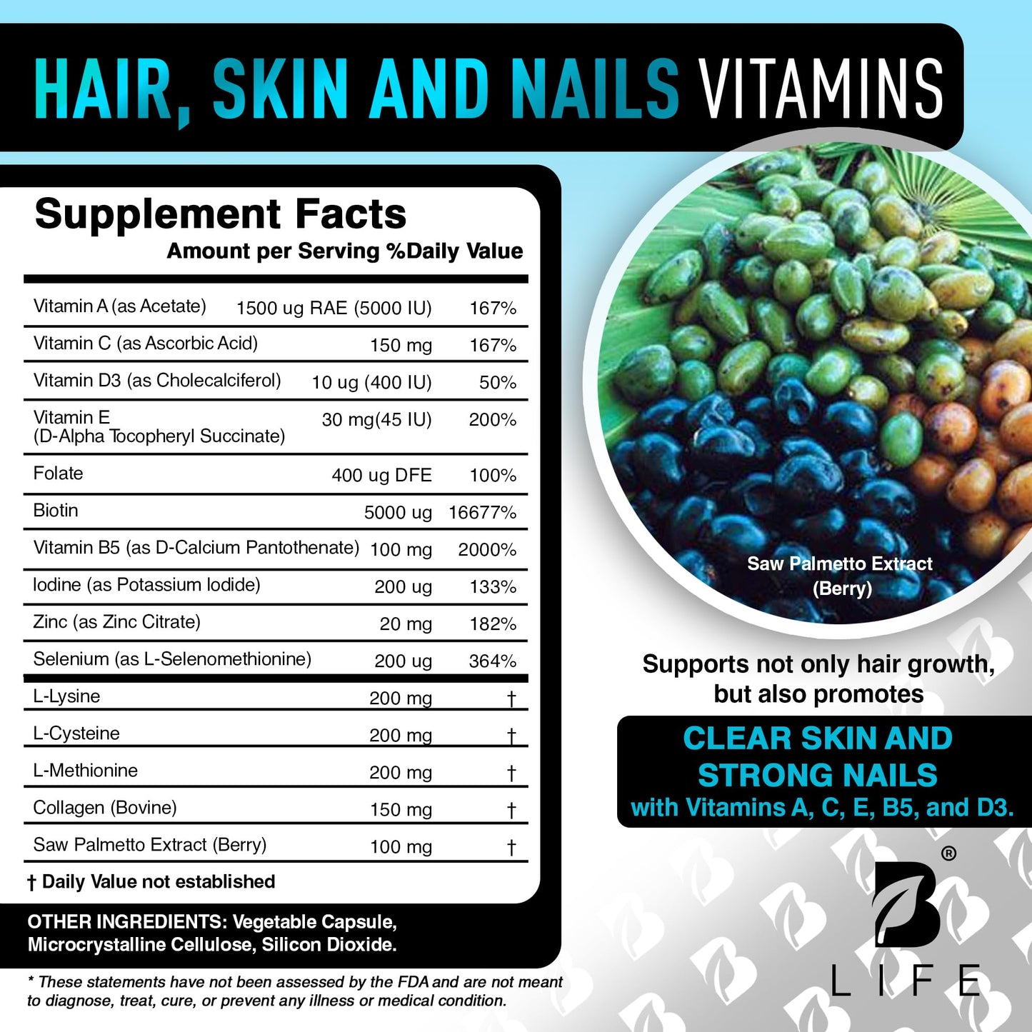 B Life Company Men’s Hair Growth Supplement – Biotin & Collagen Hair Vitamins for Men – Thicker, Fuller Hair, Nails & Scalp Support – Hair Loss Supplement with Zinc, Selenium & Vitamins A C D E – 240 Capsules